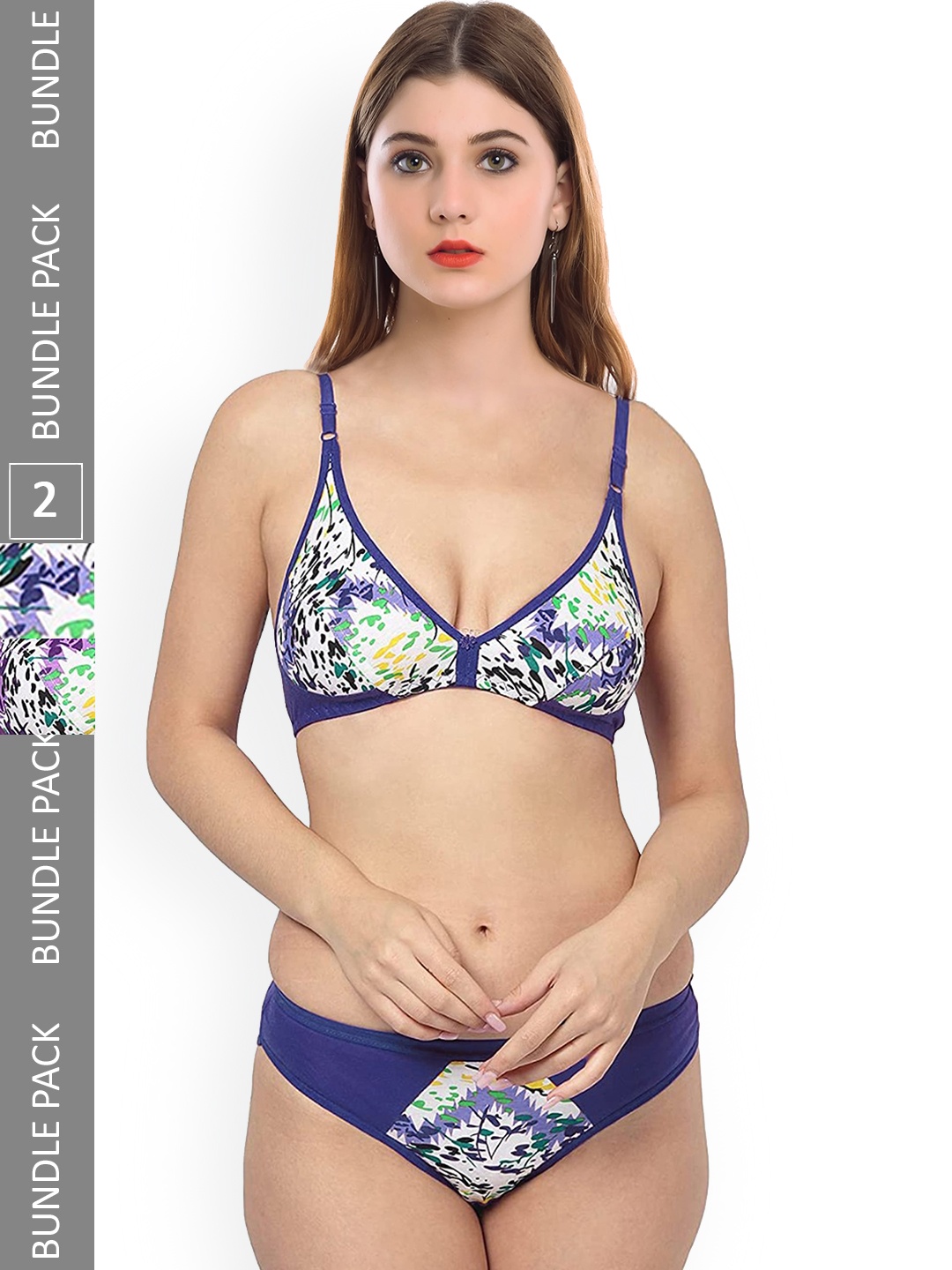 

AROUSY Pack Of 2 Abstract Printed Non-Padded Cotton Lingerie Set, Purple