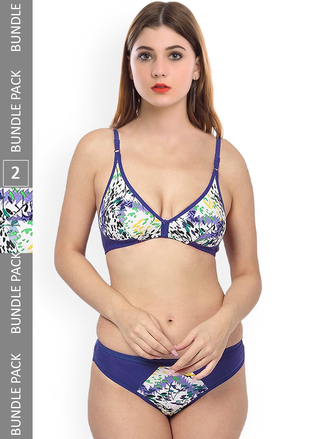 

AROUSY Pack Of 2 Abstract Printed Non-Padded Cotton Lingerie Set, Green