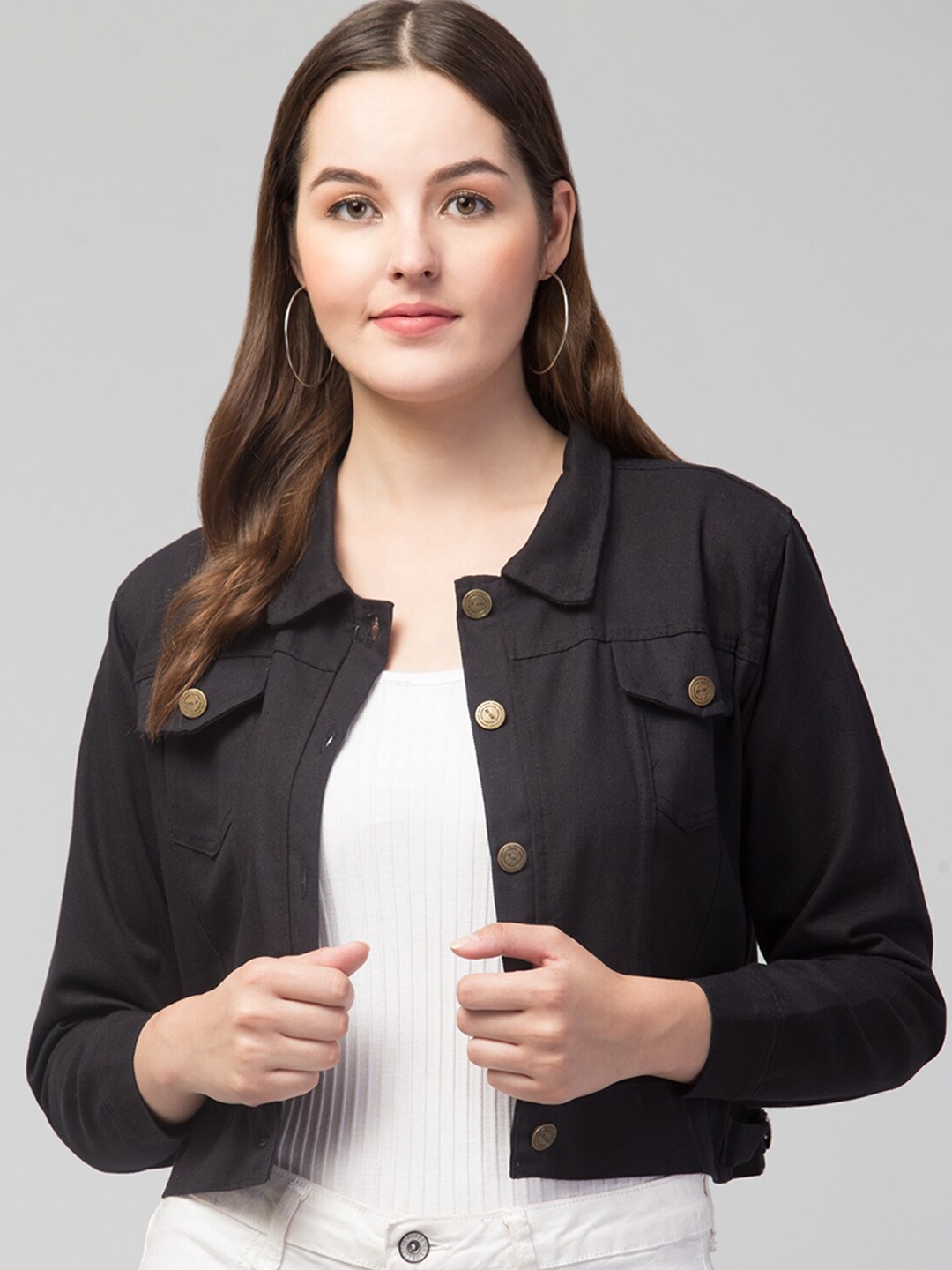 

GLITO Lightweight Crop Cotton Denim Jacket, Black