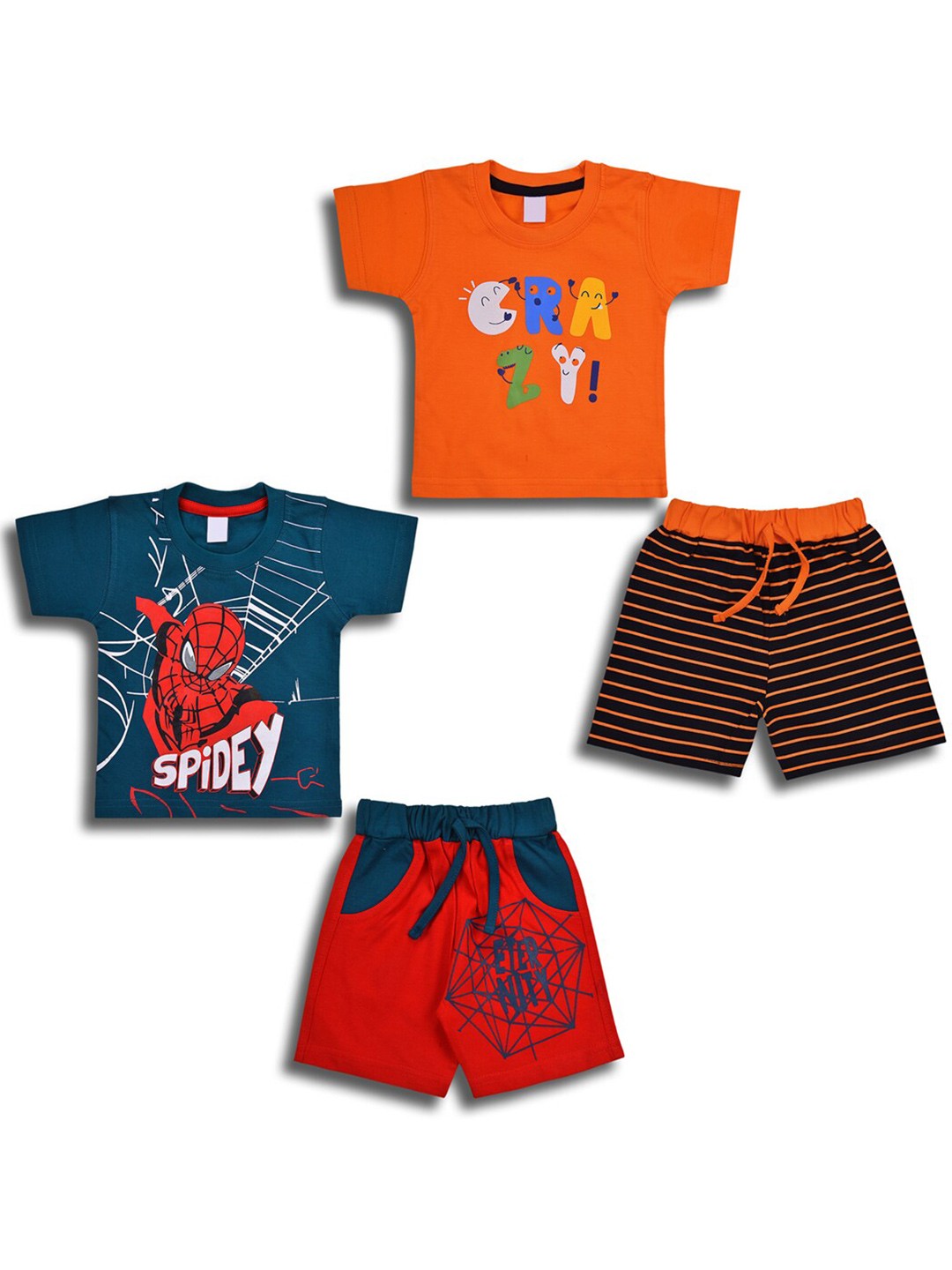 

Wish Karo Boys Pack Of 2 Printed Cotton T-Shirt With Shorts, Red