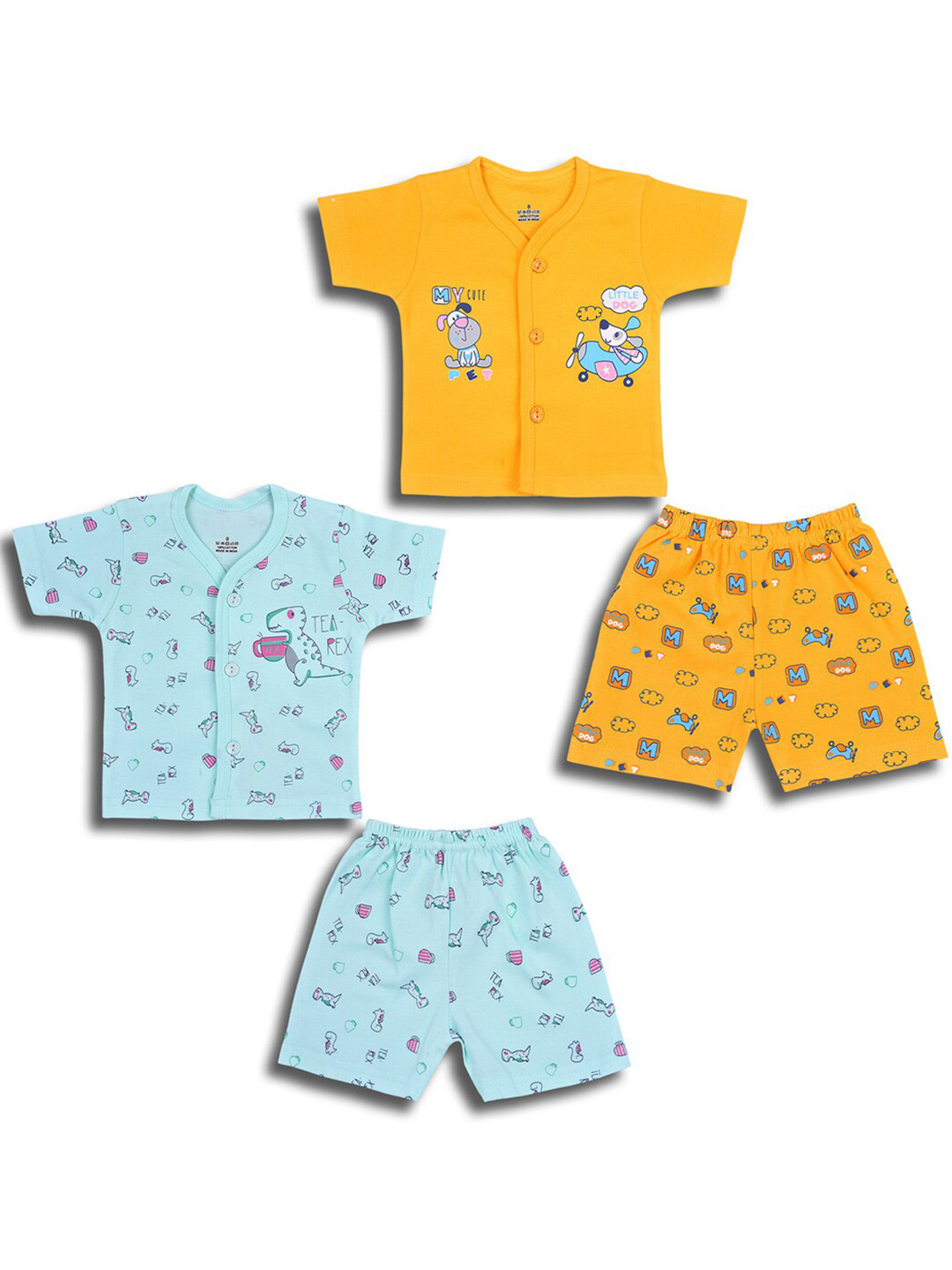 

Wish Karo Boys Pack Of 2 Printed Cotton Shirt With Shorts, Yellow
