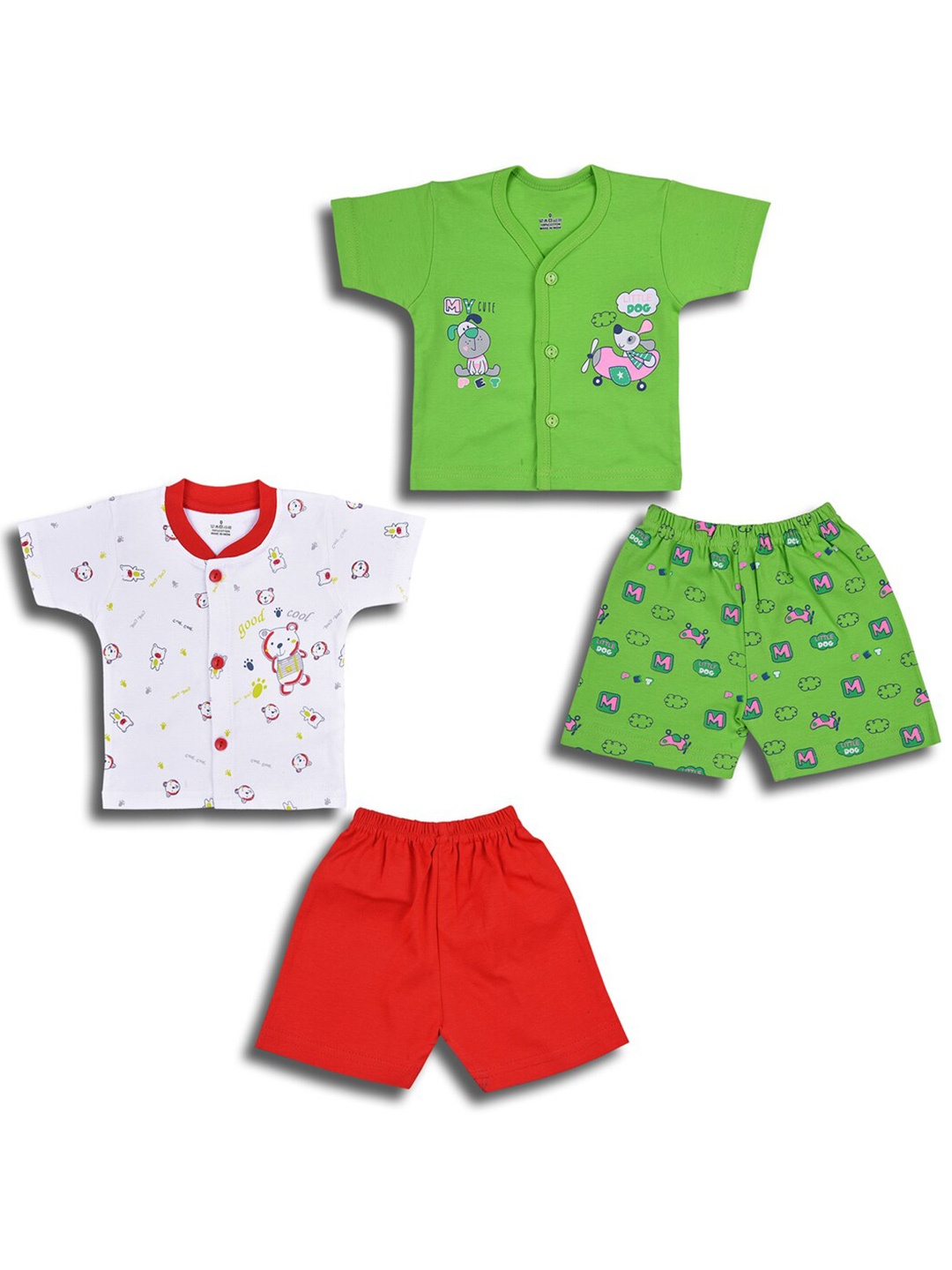 

Wish Karo Boys Pack Of 2 Printed Cotton Shirt With Shorts, Red