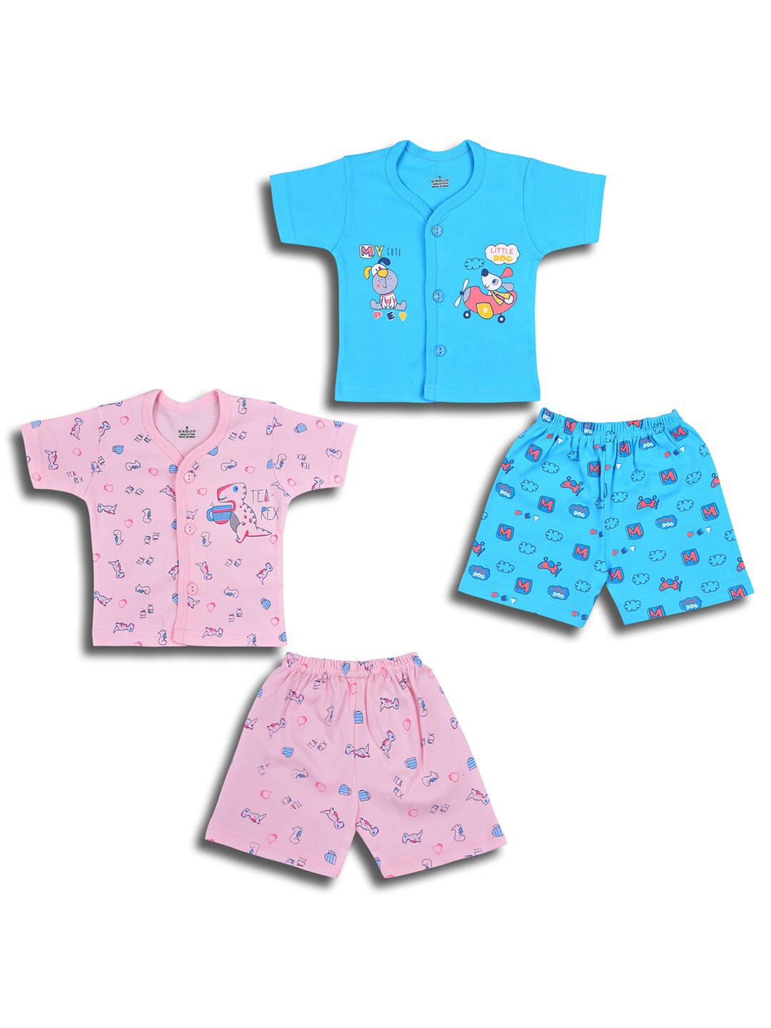 

Wish Karo Boys Pack Of 2 Printed Cotton Shirt With Shorts, Pink