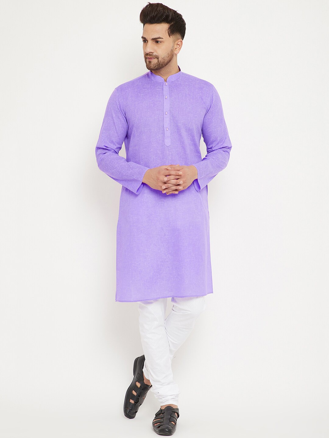 

VASTRAMAY Mandarin Collar Kurta With Churidar, Purple