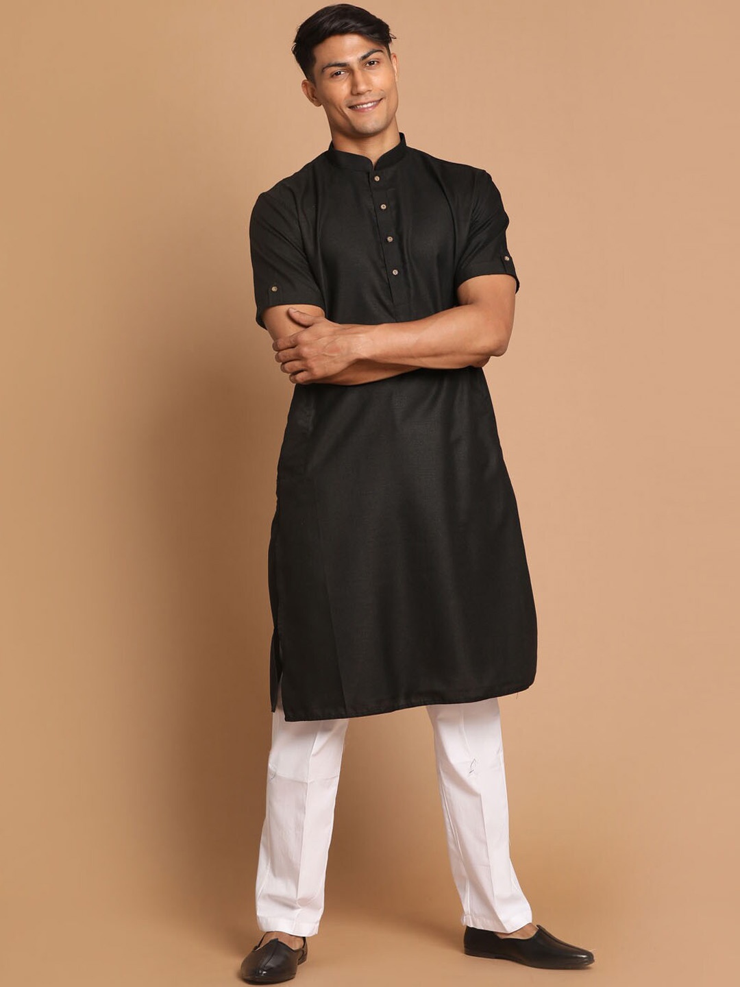 

VASTRAMAY Men Solid Regular Kurta with Pyjamas, Black