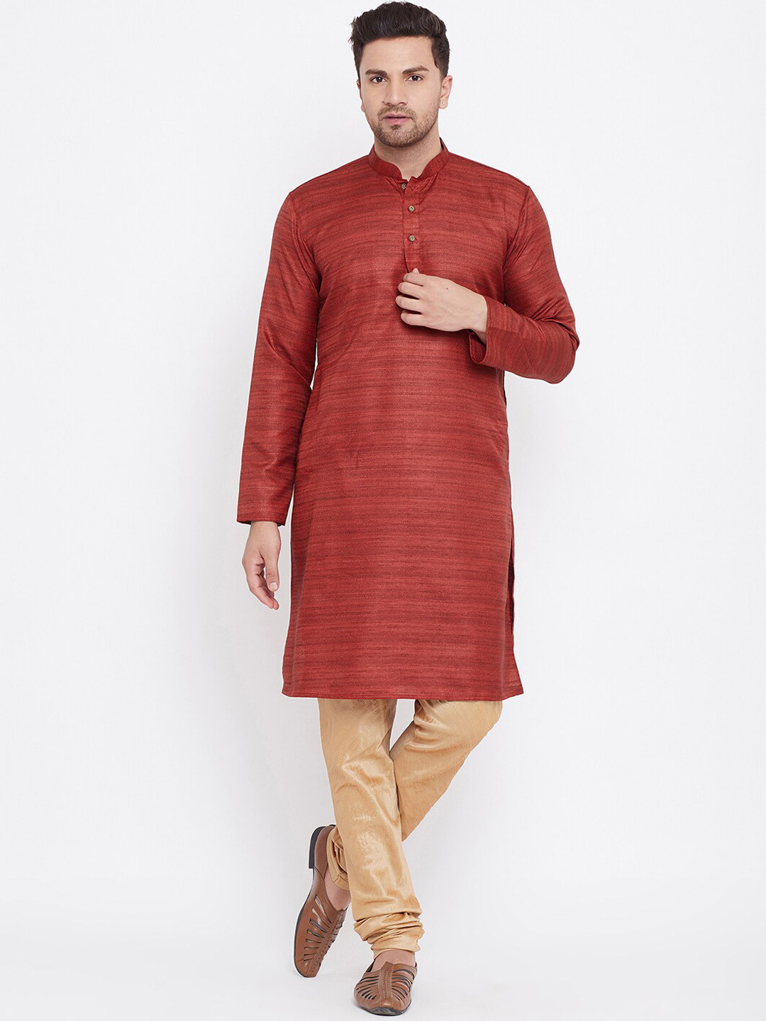 

VASTRAMAY Striped Regular Kurta With Churidar, Maroon