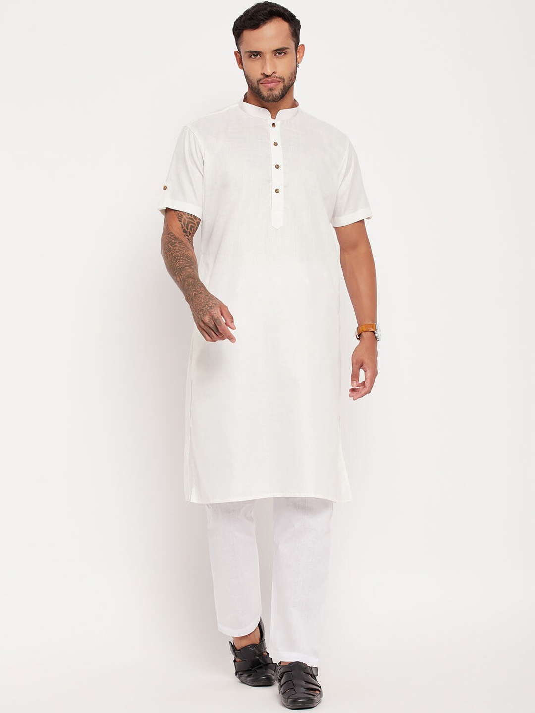 

VASTRAMAY Men Mandarin Collar Kurta with Pyjamas, White