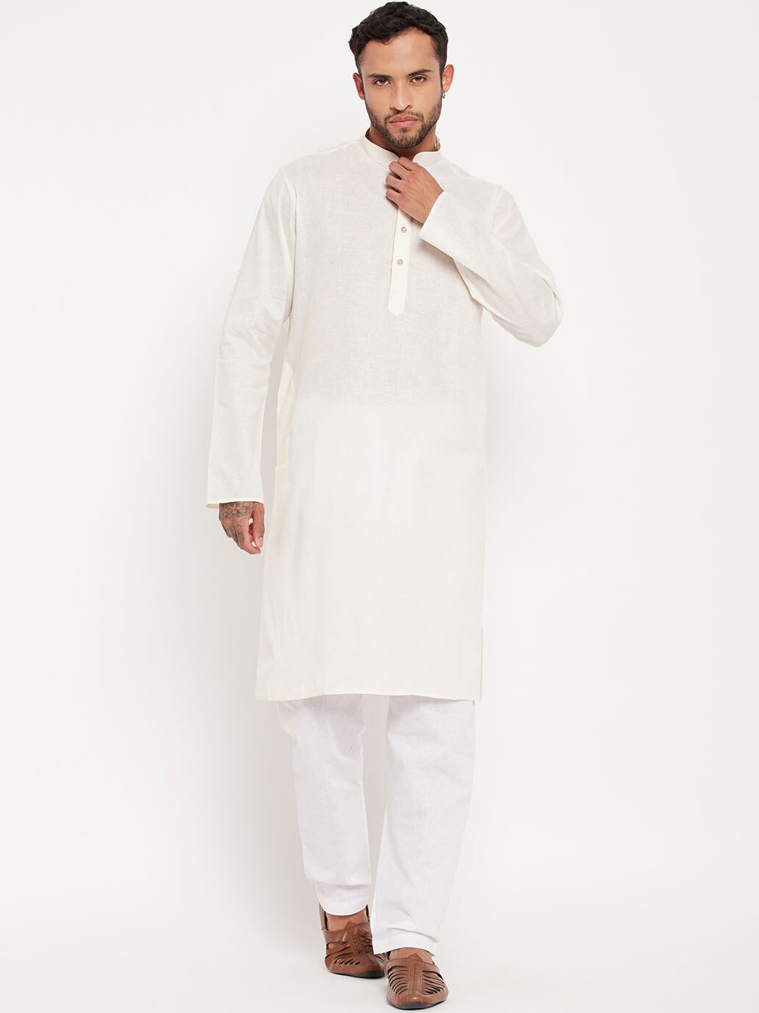 

VASTRAMAY Men Mandarin Collar Kurta with Pyjamas, White