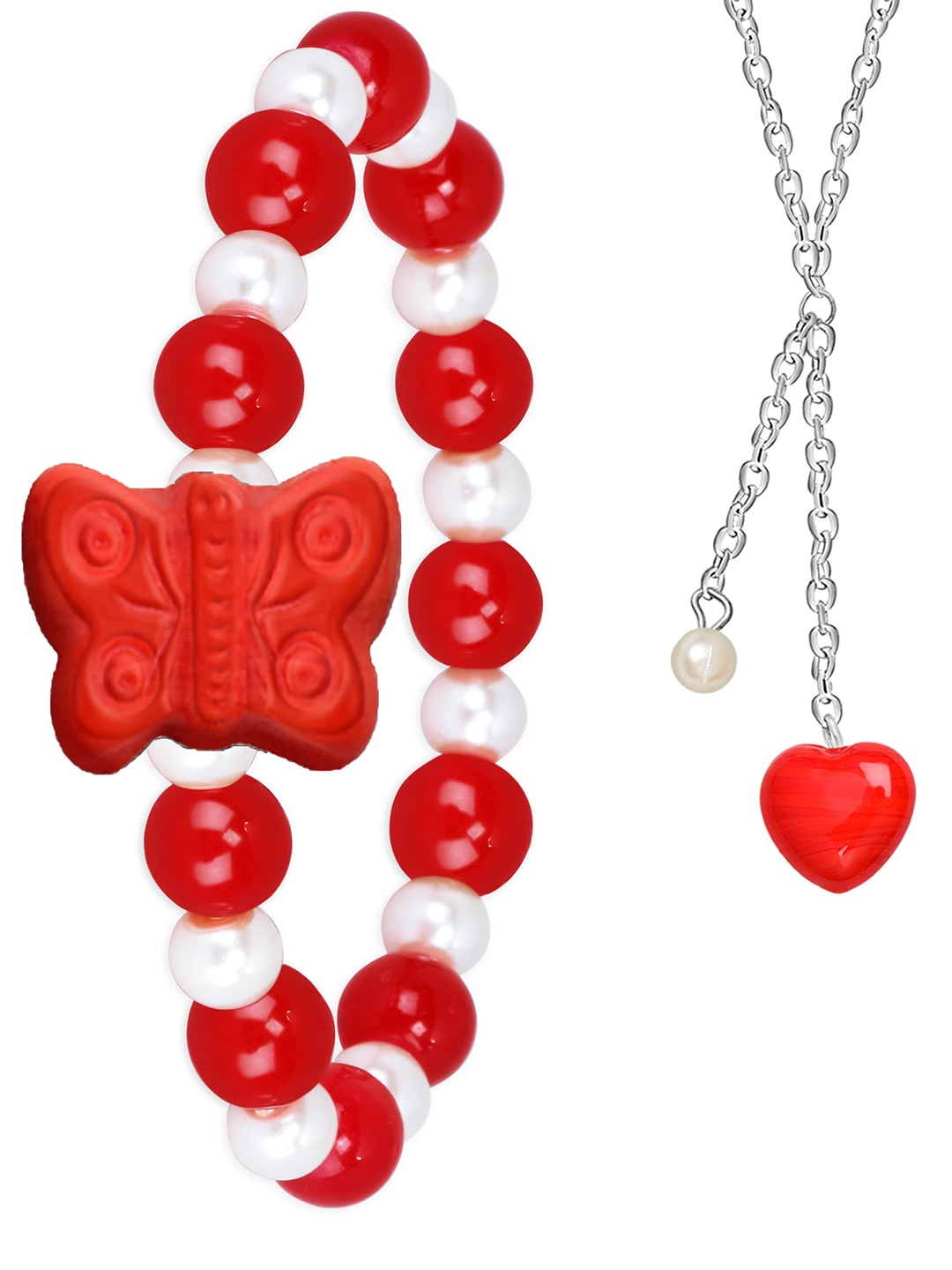 

Mikado Beaded Elasticated Slip On Jewellery Set, Red