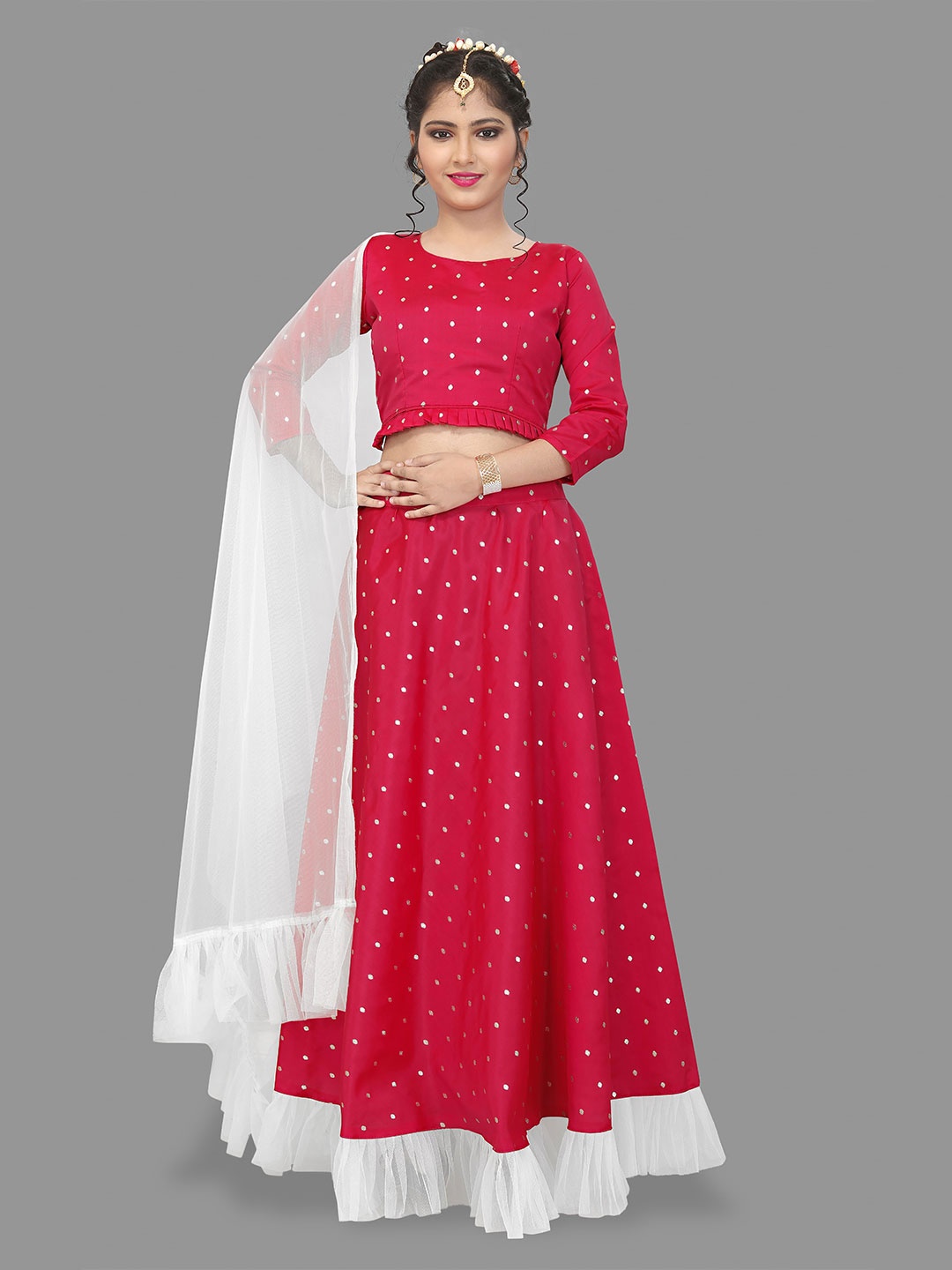 

WTWC FAB Girls Embroidered Semi-Stitched Lehenga & Unstitched Blouse With Dupatta, Pink
