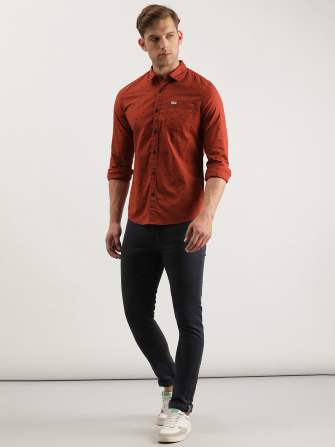 

Lee Slim Fit Micro Ditsy Printed Pure Cotton Casual Shirt, Rust