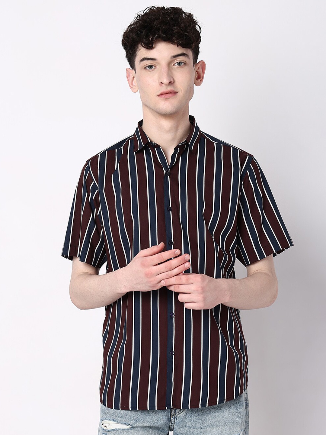 

7Shores Classic Striped Casual Shirt, Brown