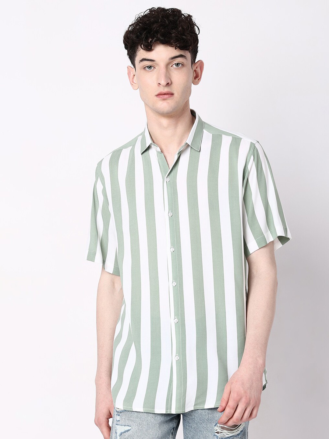 

7Shores Classic Opaque Striped Casual Shirt, Sea green
