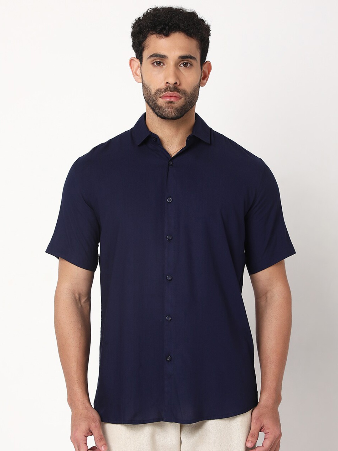 

7Shores Classic Spread Collar Casual Shirt, Navy blue