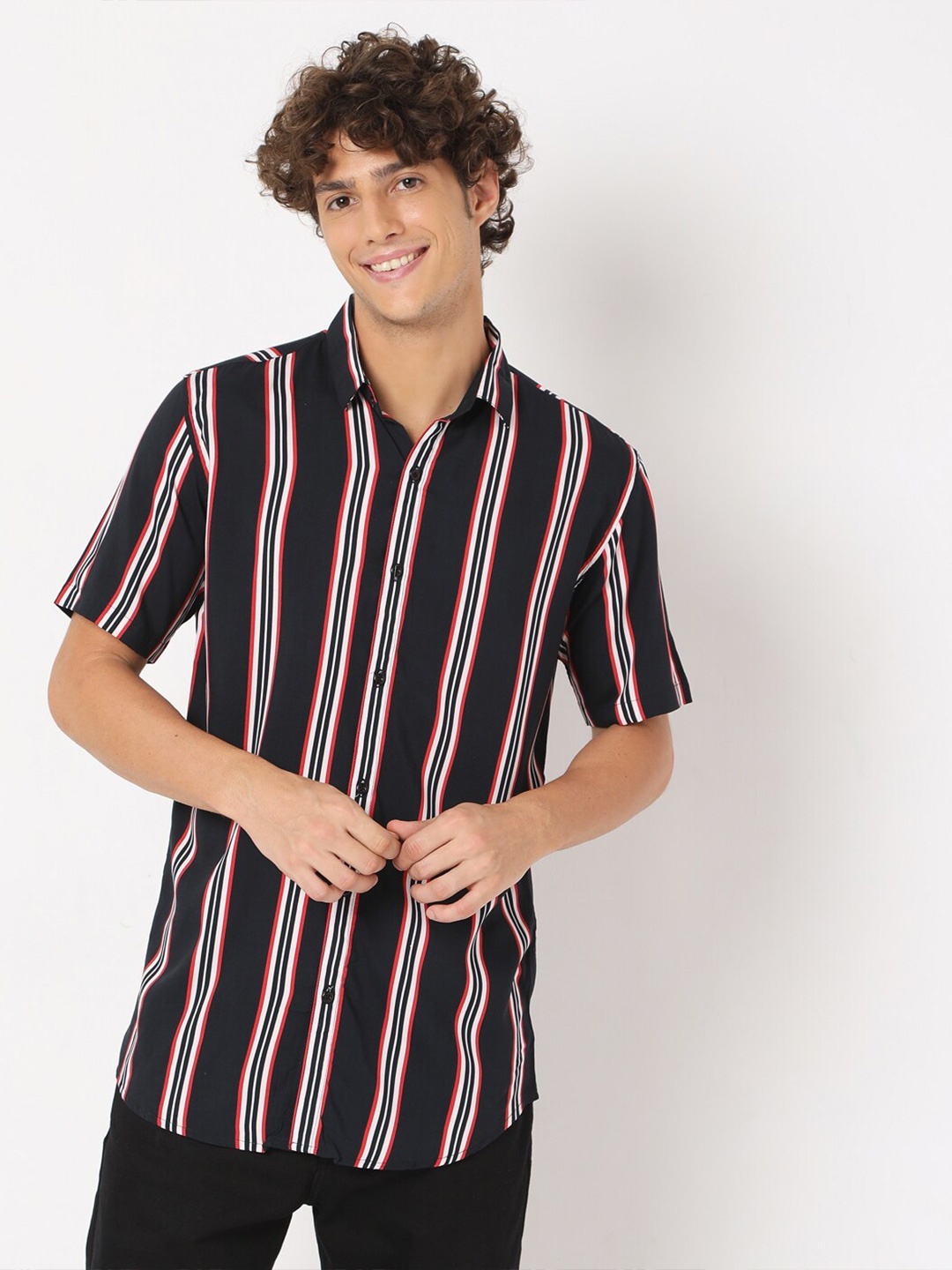 

7Shores Classic Striped Casual Shirt, Black