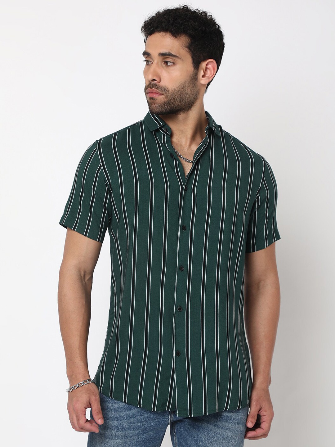 

7Shores Classic Striped Casual Shirt, Green