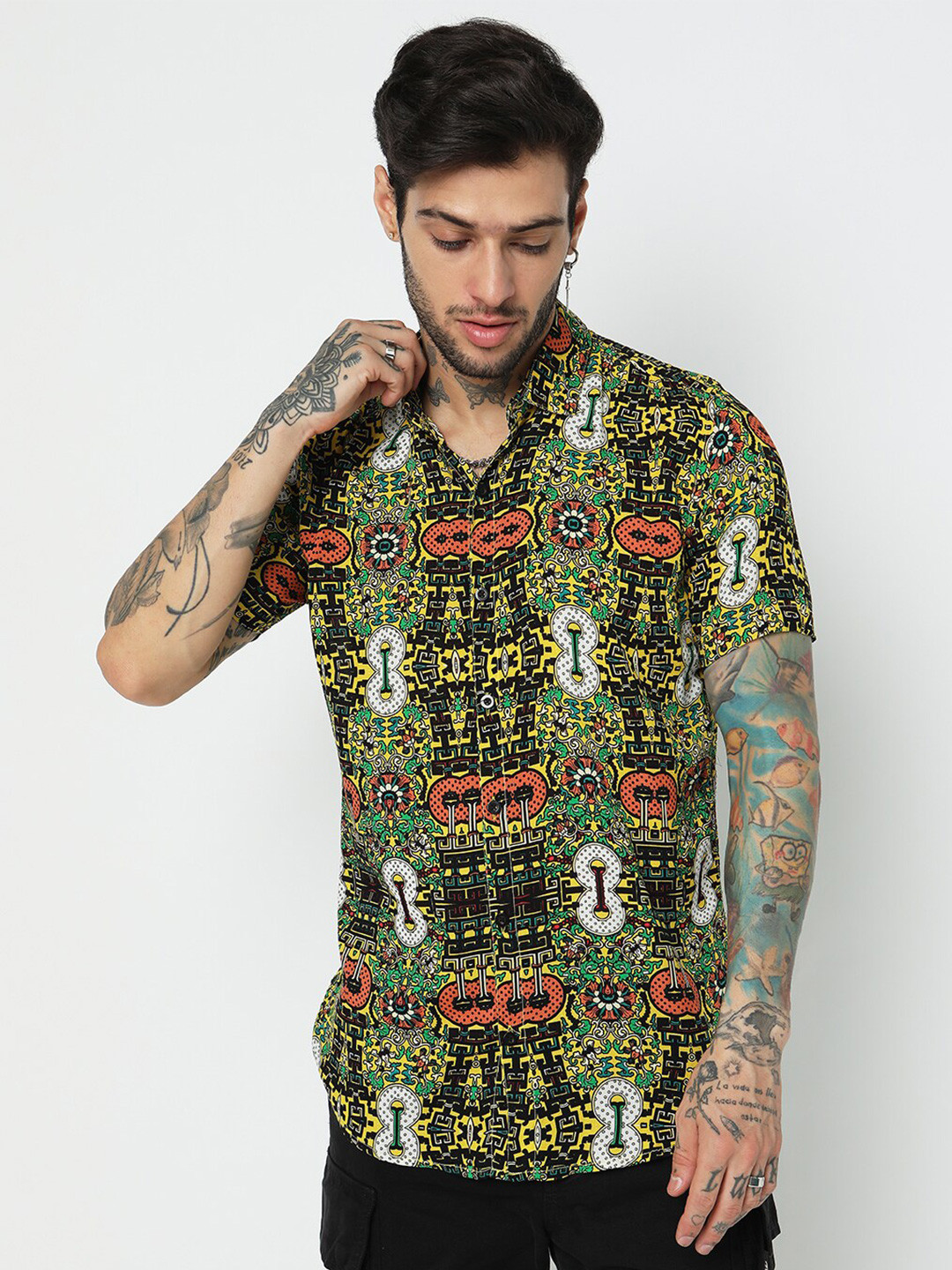 

7Shores Classic Opaque Abstract Printed Casual Shirt, Green