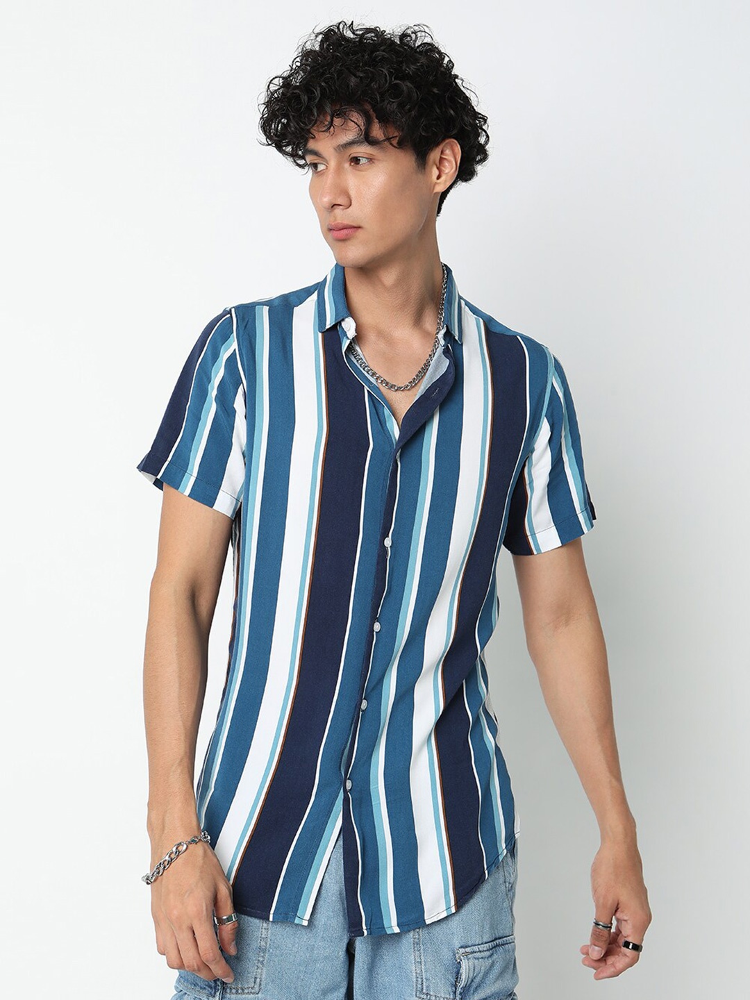 

7Shores Classic Opaque Striped Casual Shirt, Blue