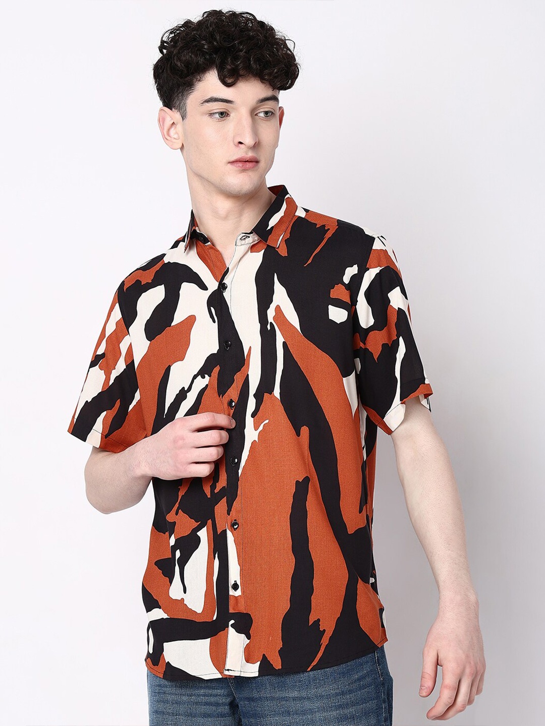 

7Shores Classic Abstract Printed Casual Shirt, Black
