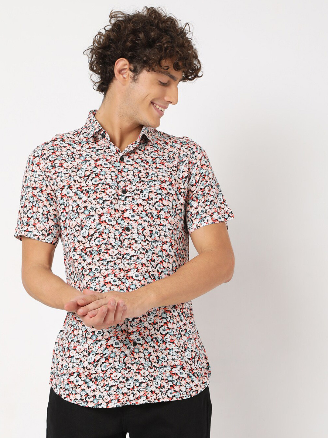 

7Shores Classic Fit Floral Printed Casual Shirt, White