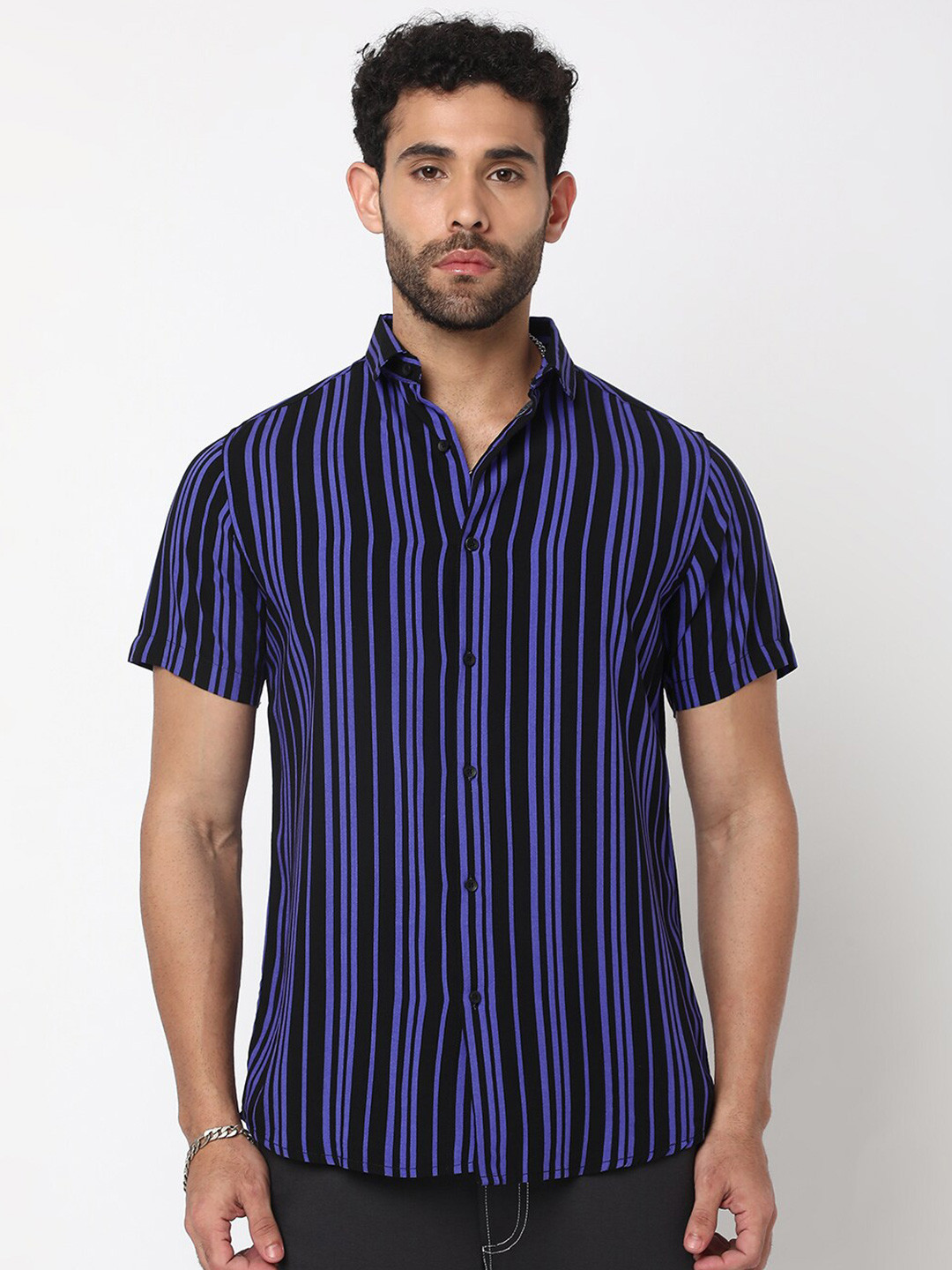 

7Shores Classic Striped Casual Shirt, Black