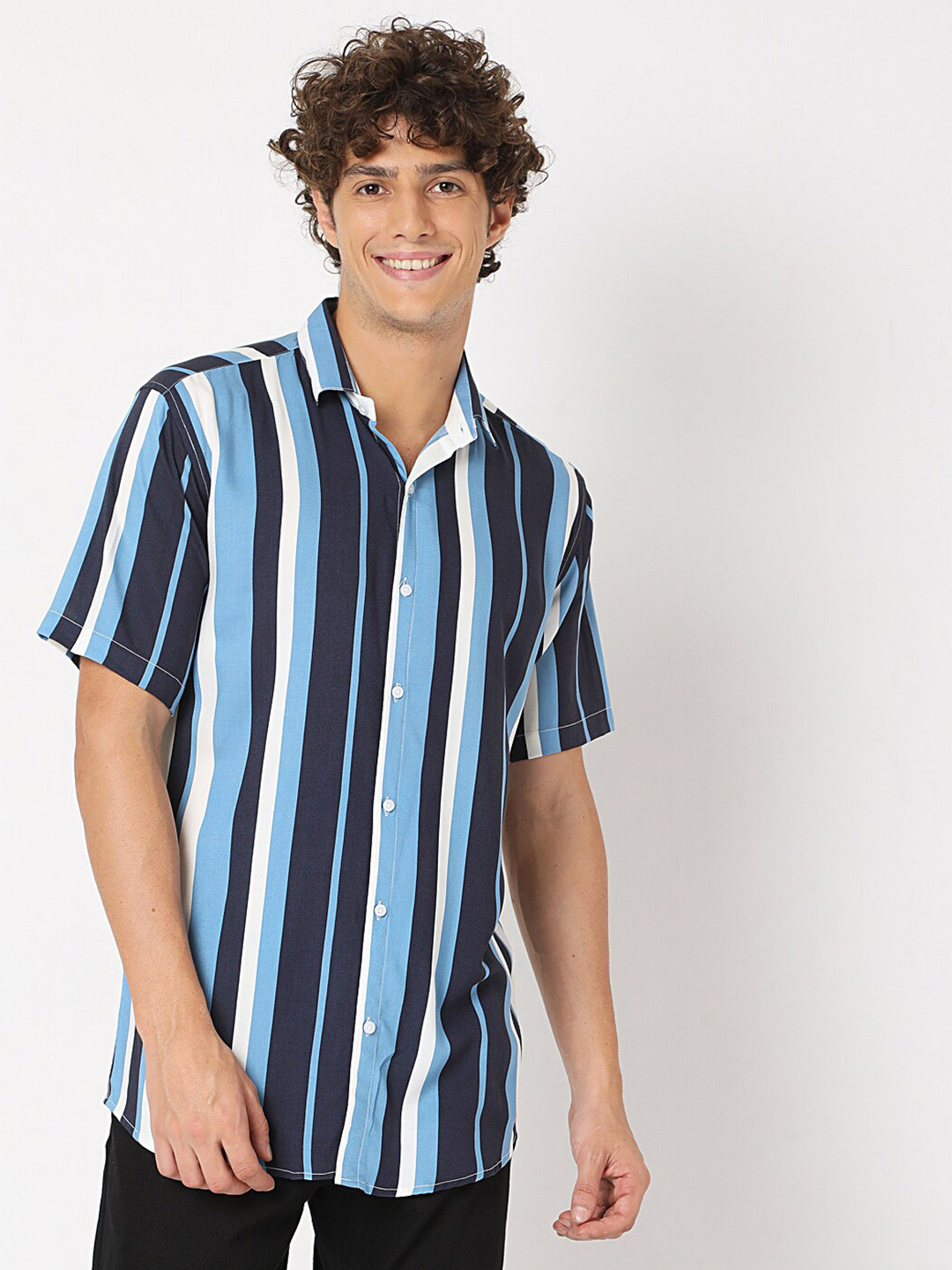 

7Shores Classic Fit Striped Spread Collar Casual Shirt, Blue