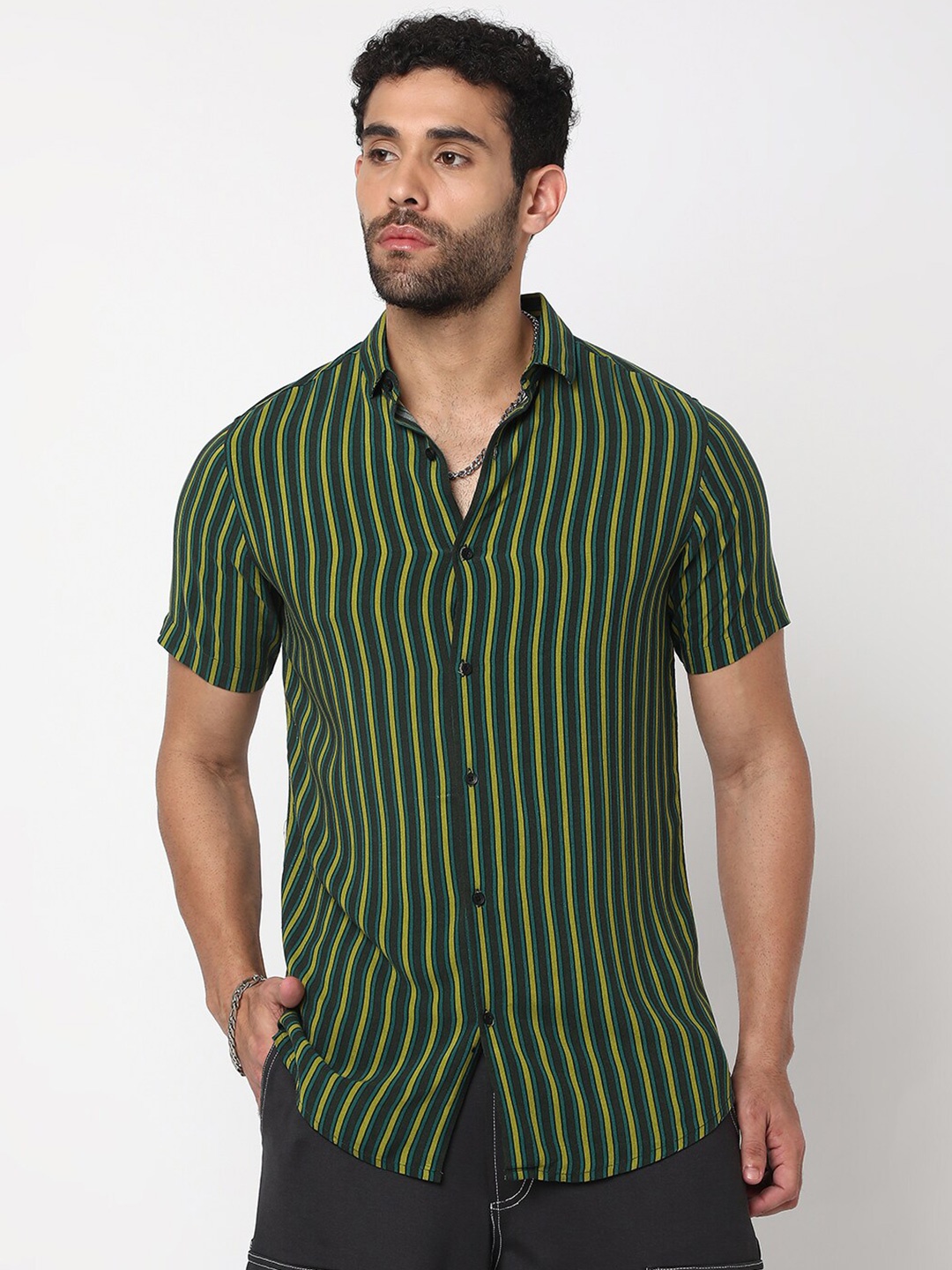 

7Shores Classic Striped Casual Shirt, Green