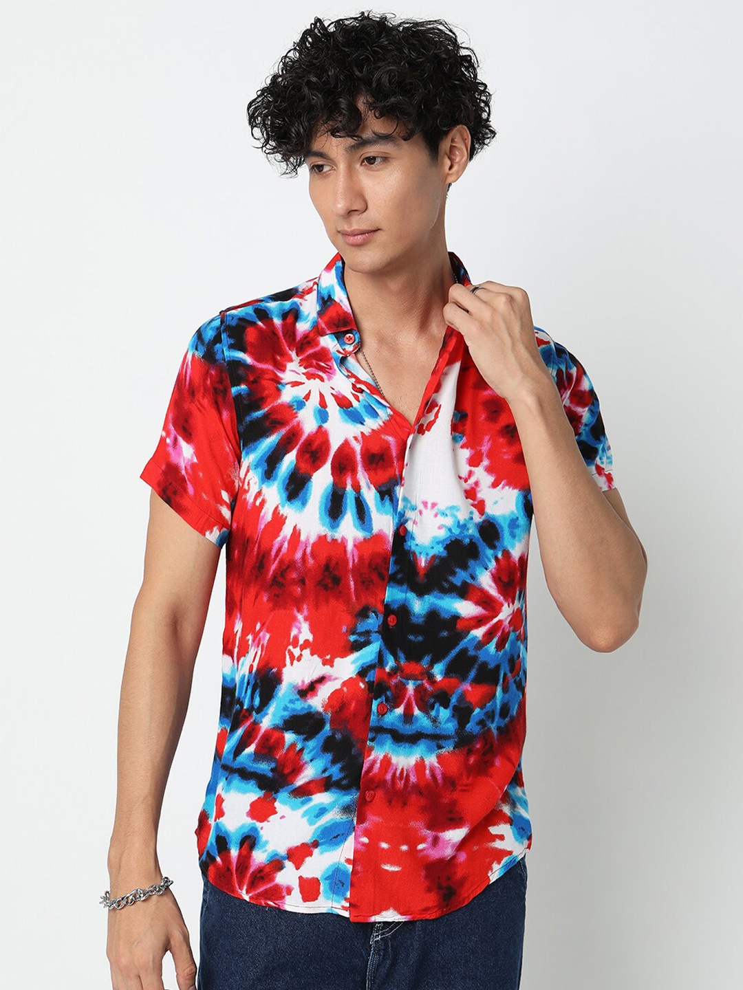 

7Shores Classic Opaque Tie & Dye Casual Shirt, Red