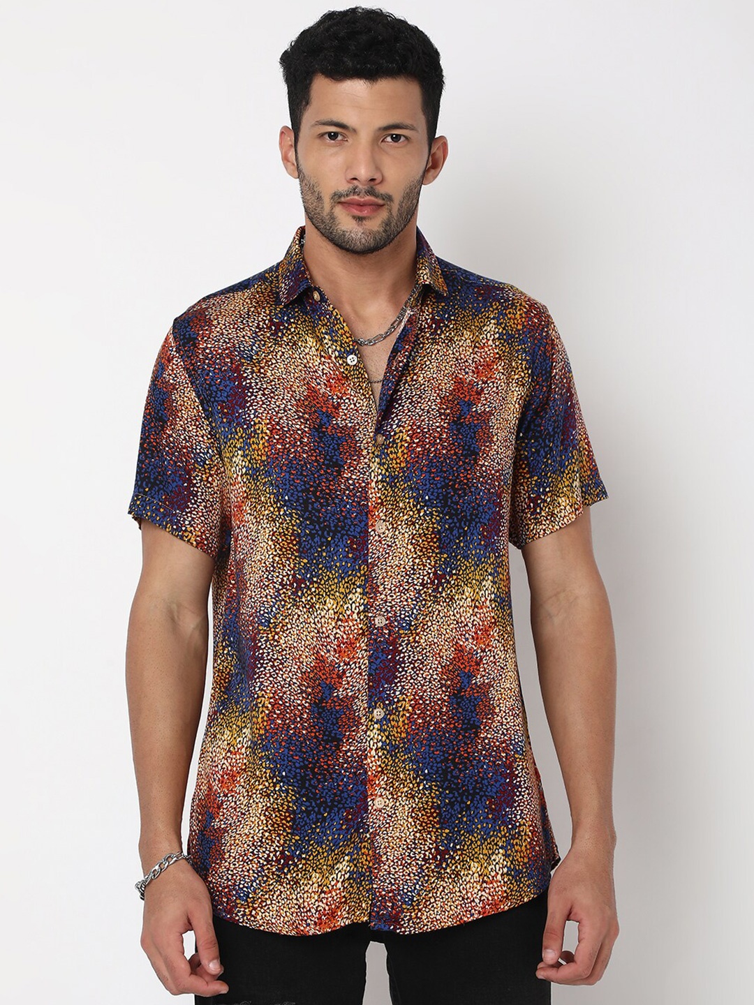 

7Shores Classic Abstract Printed Casual Shirt, Blue