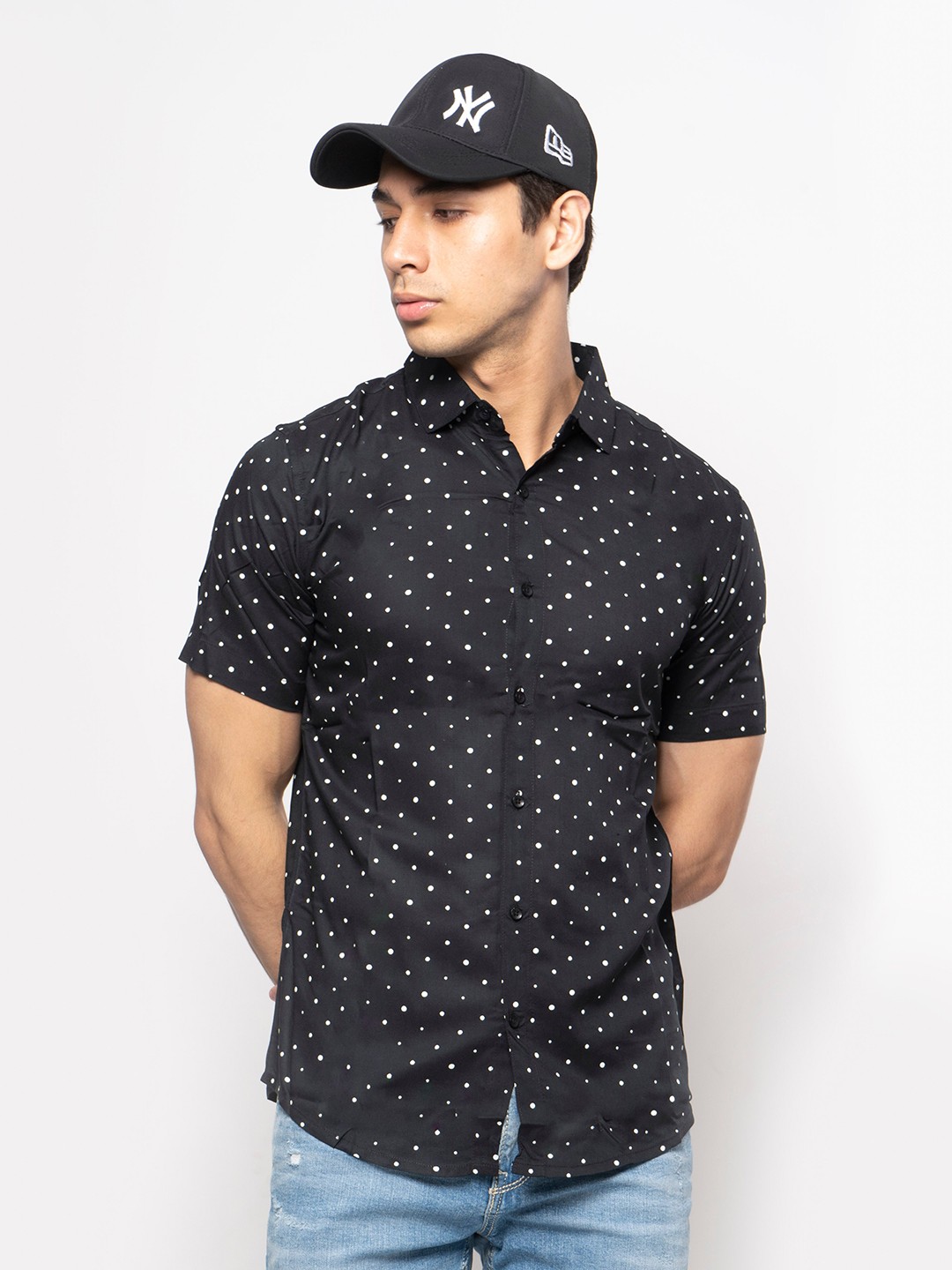 

7Shores Classic Geometric Printed Casual Shirt, Black