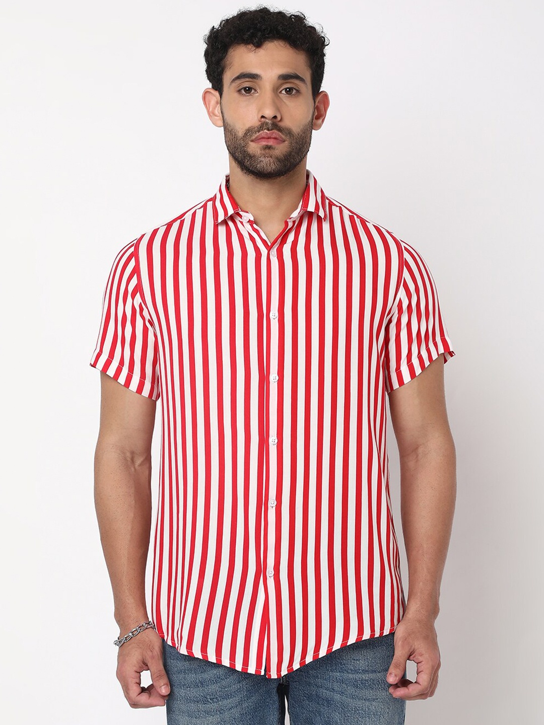 

7Shores Classic Opaque Striped Casual Shirt, Red