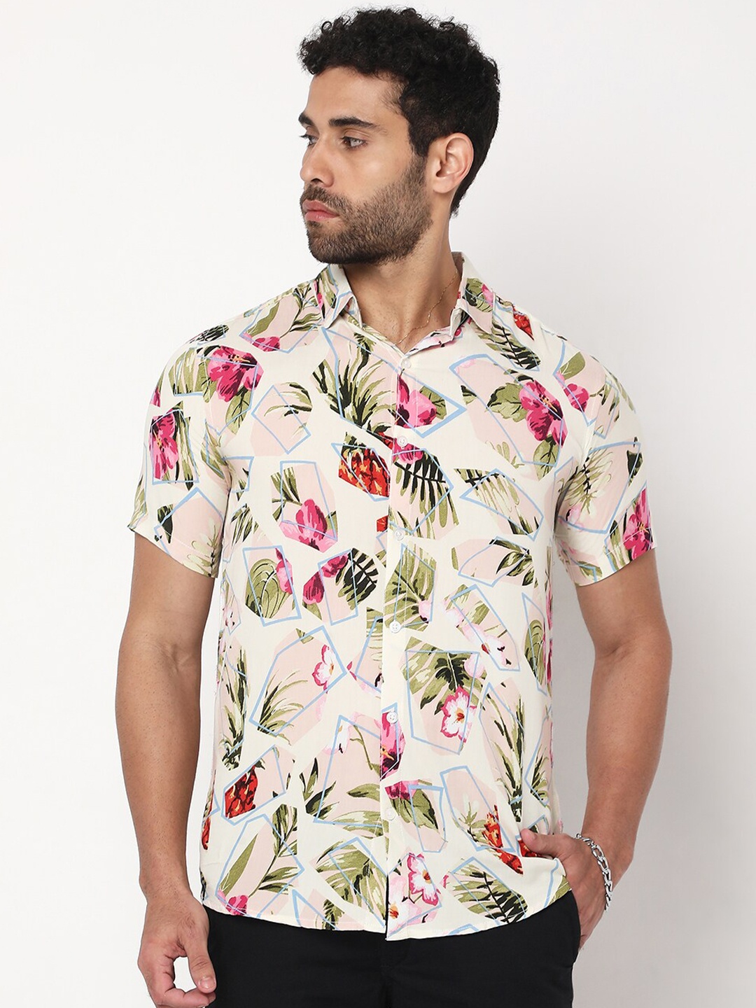 

7Shores Classic Fit Floral Printed Spread Collar Casual Shirt, Pink
