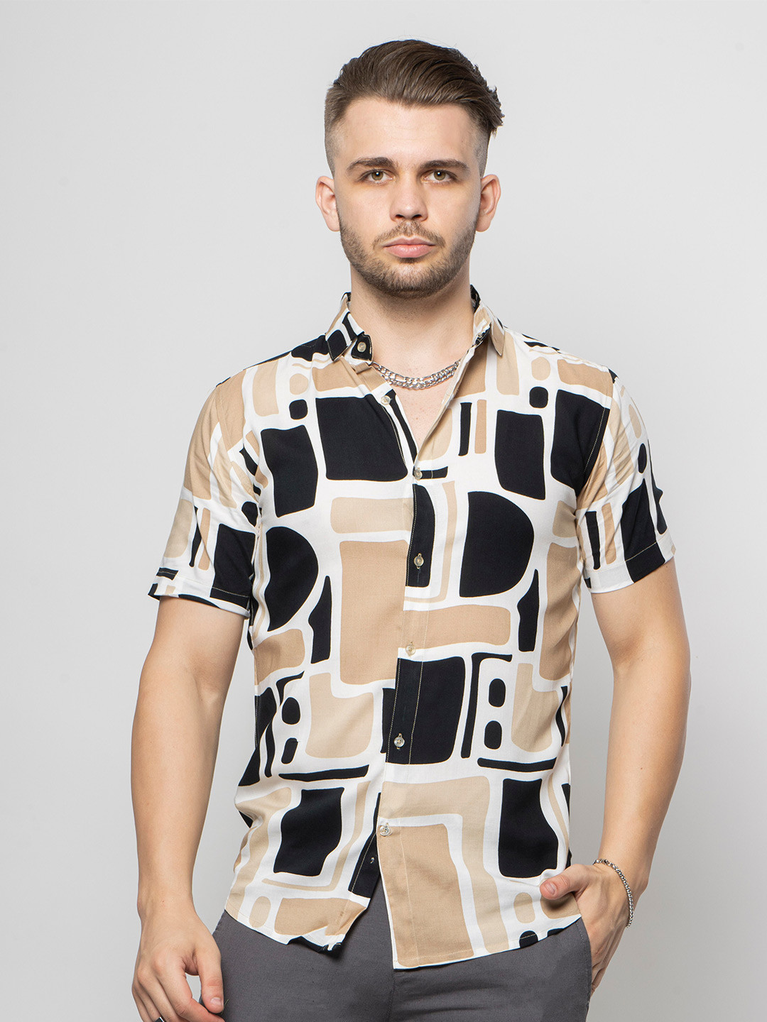 

7Shores Classic Geometric Printed Casual Shirt, White