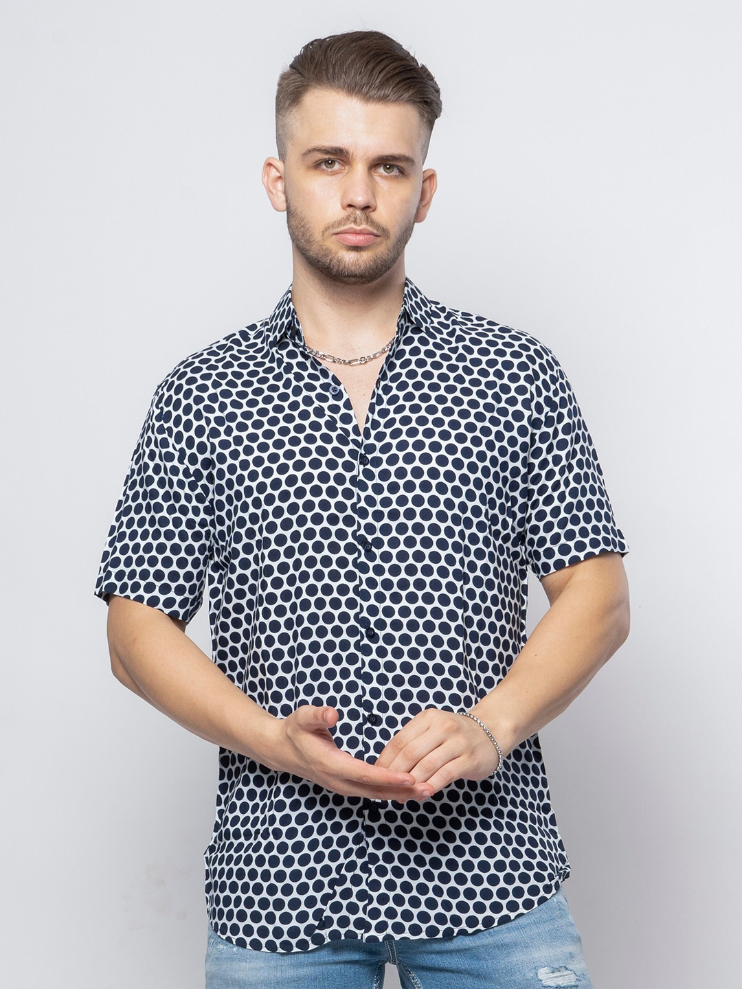 

7Shores Classic Polka Dots Printed Casual Shirt, White