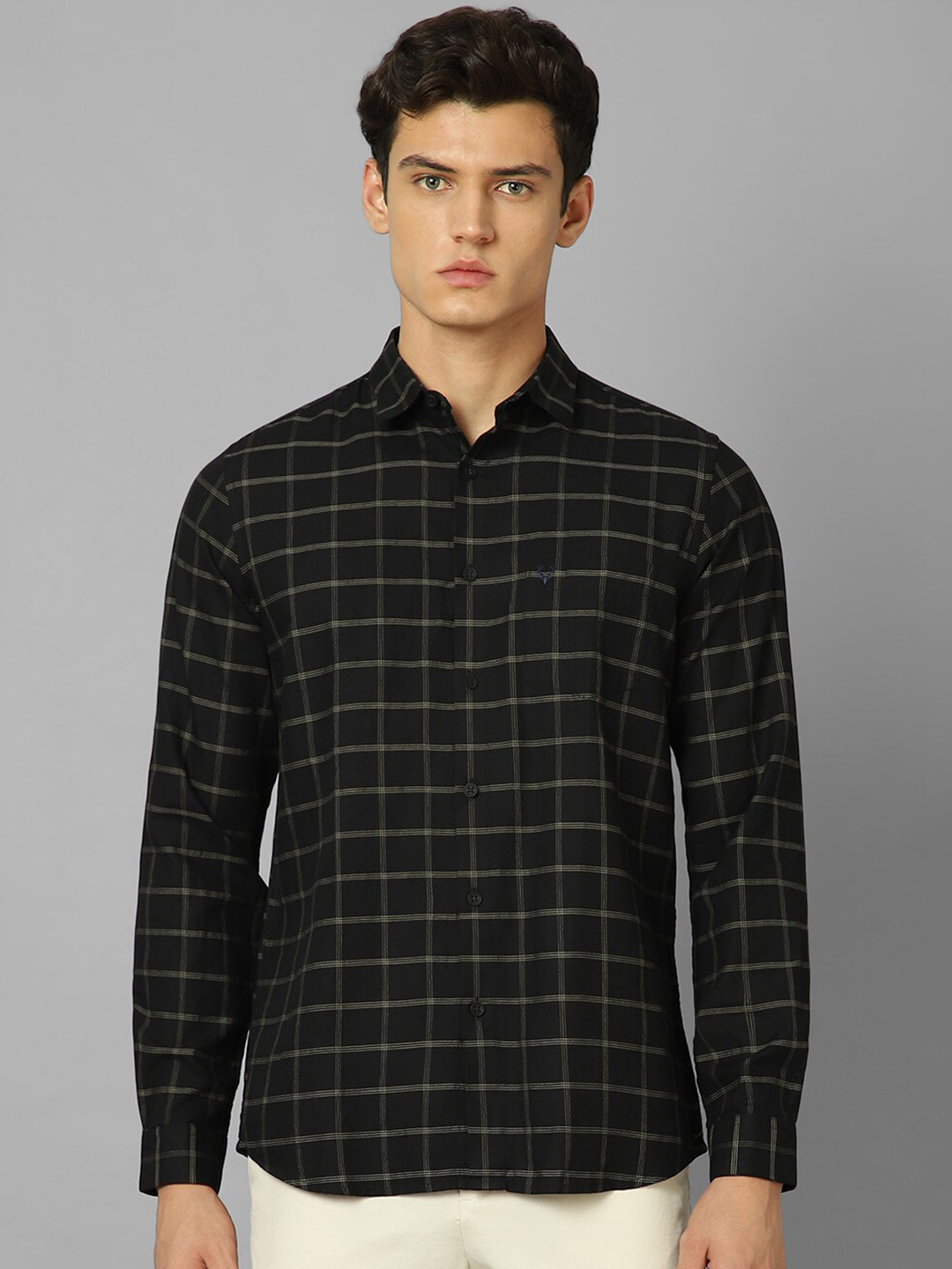 

Allen Solly Checked Slim Fit Cotton Casual Shirt, Black