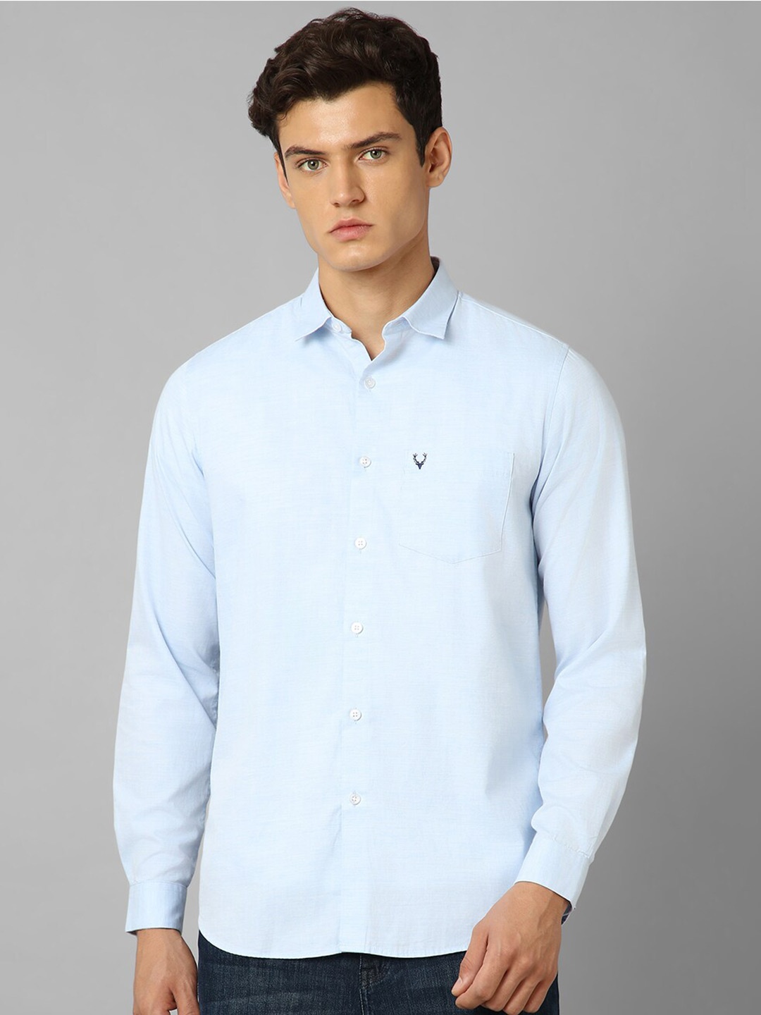 

Allen Solly Spread Collar Slim Fit Cotton Casual Shirt, Blue