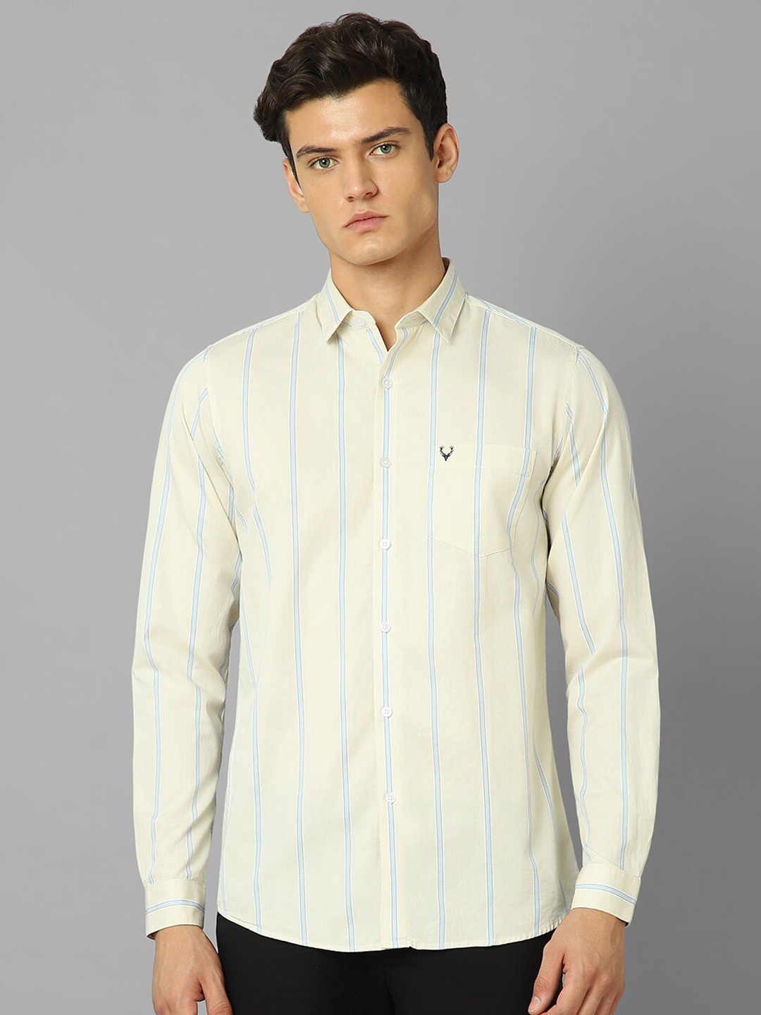 

Allen Solly Spread Collar Slim Fit Striped Casual Pure Cotton Shirt, Yellow