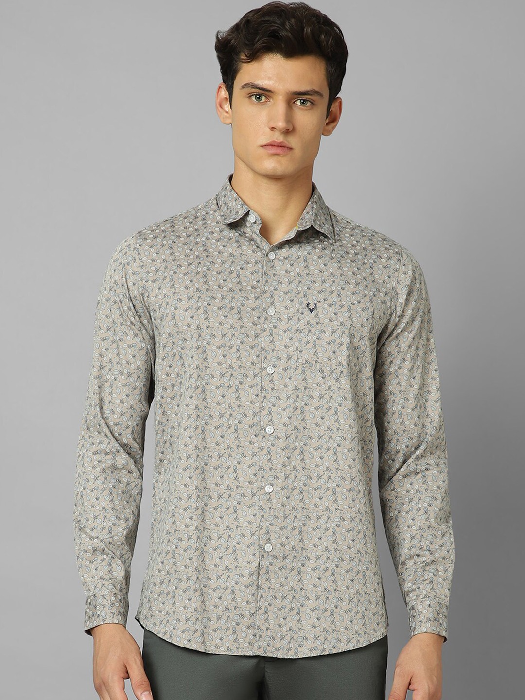 

Allen Solly Floral Printed Slim Fit Pure Cotton Casual Shirt, Beige