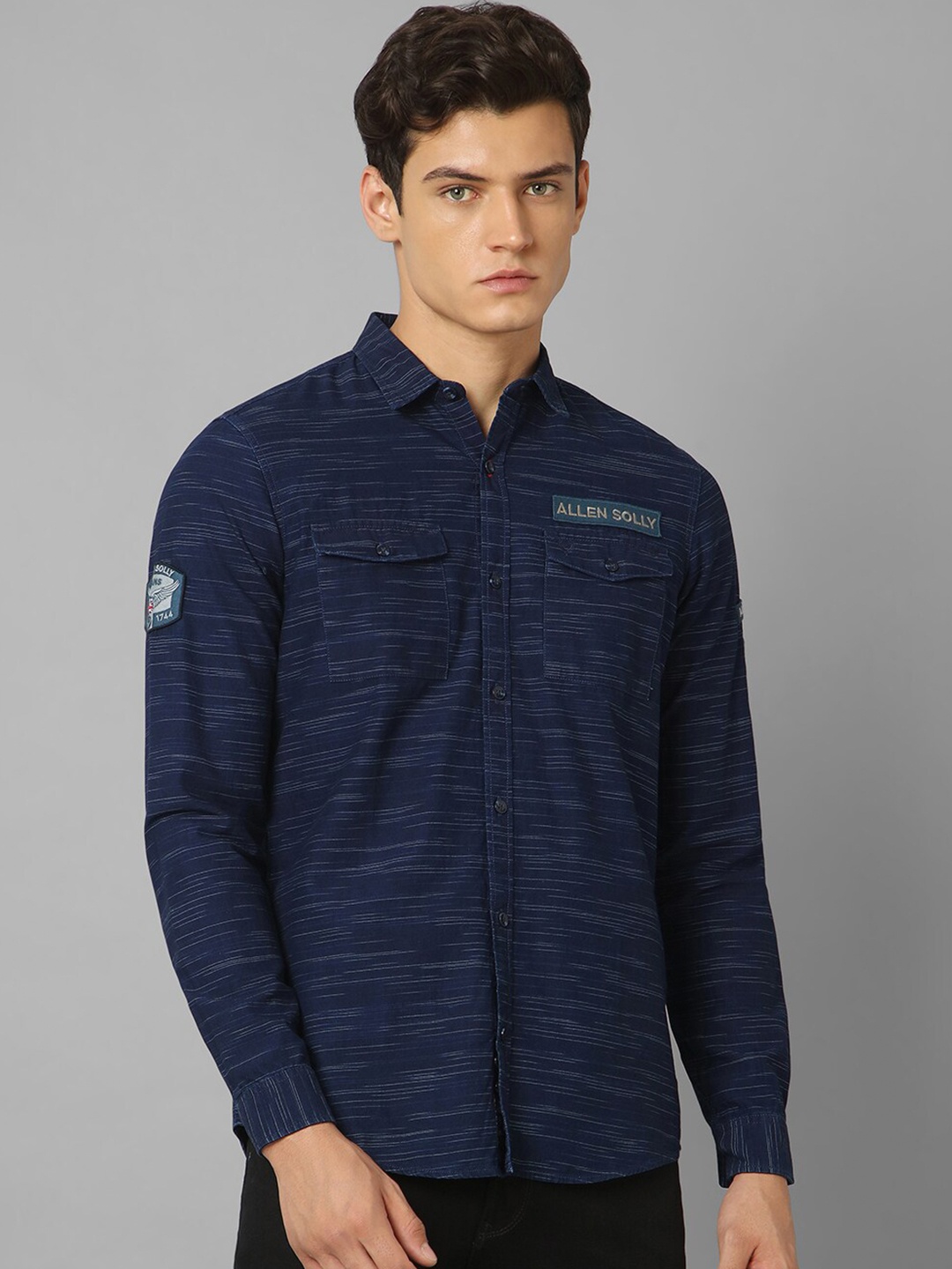 

Allen Solly Sport Horizontal Striped Spread Collar Casual Shirt, Navy blue
