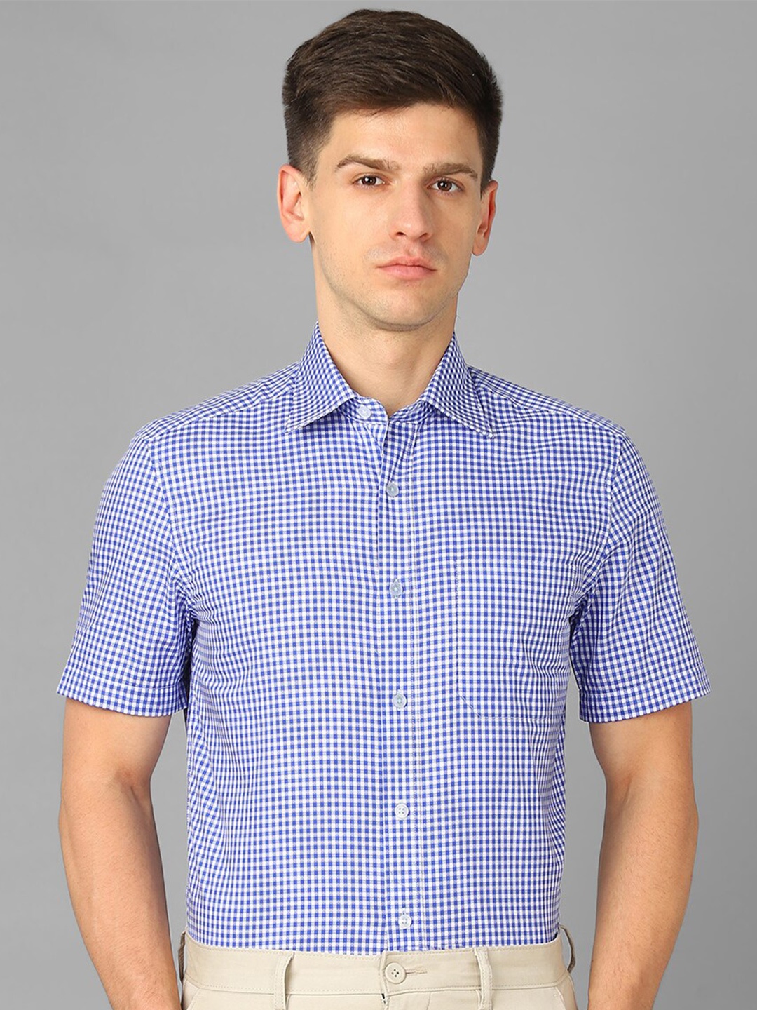 

Louis Philippe Gingham Checks Classic Fit Opaque Pure Cotton Casual Shirt, Blue
