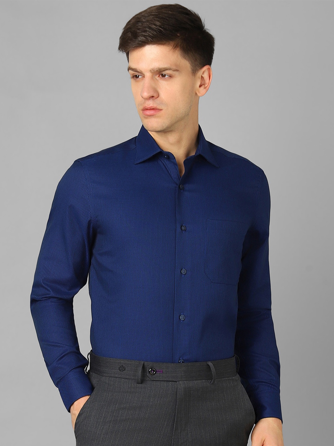 

Louis Philippe Permapress Textured Classic Fit Opaque Wrinkle Free Formal Shirt, Navy blue