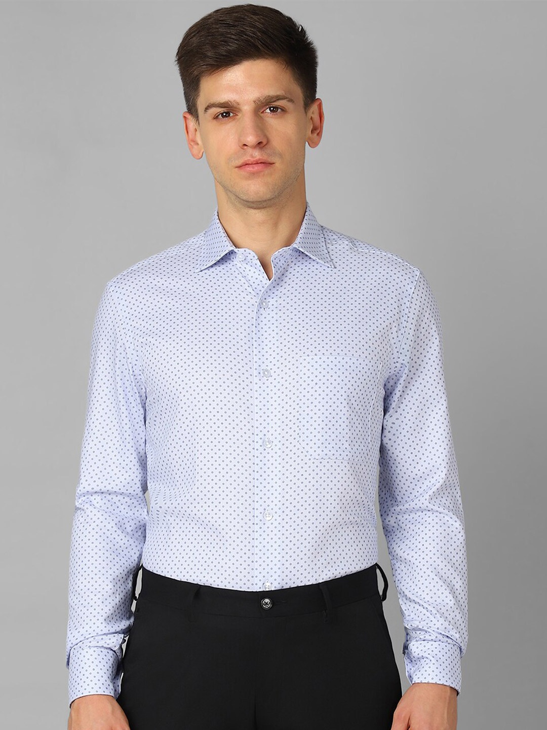 

Louis Philippe Permapress Micro Ditsy Printed Classic Fit Opaque Pure Cotton Wrinkle Free Formal Shirt, Blue