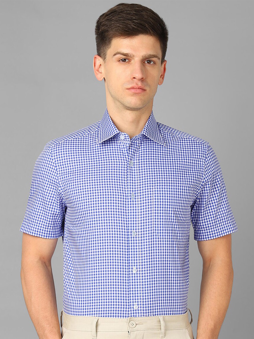 

Louis Philippe Classic Fit Gingham Checks Opaque Pure Cotton Casual Shirt, Blue