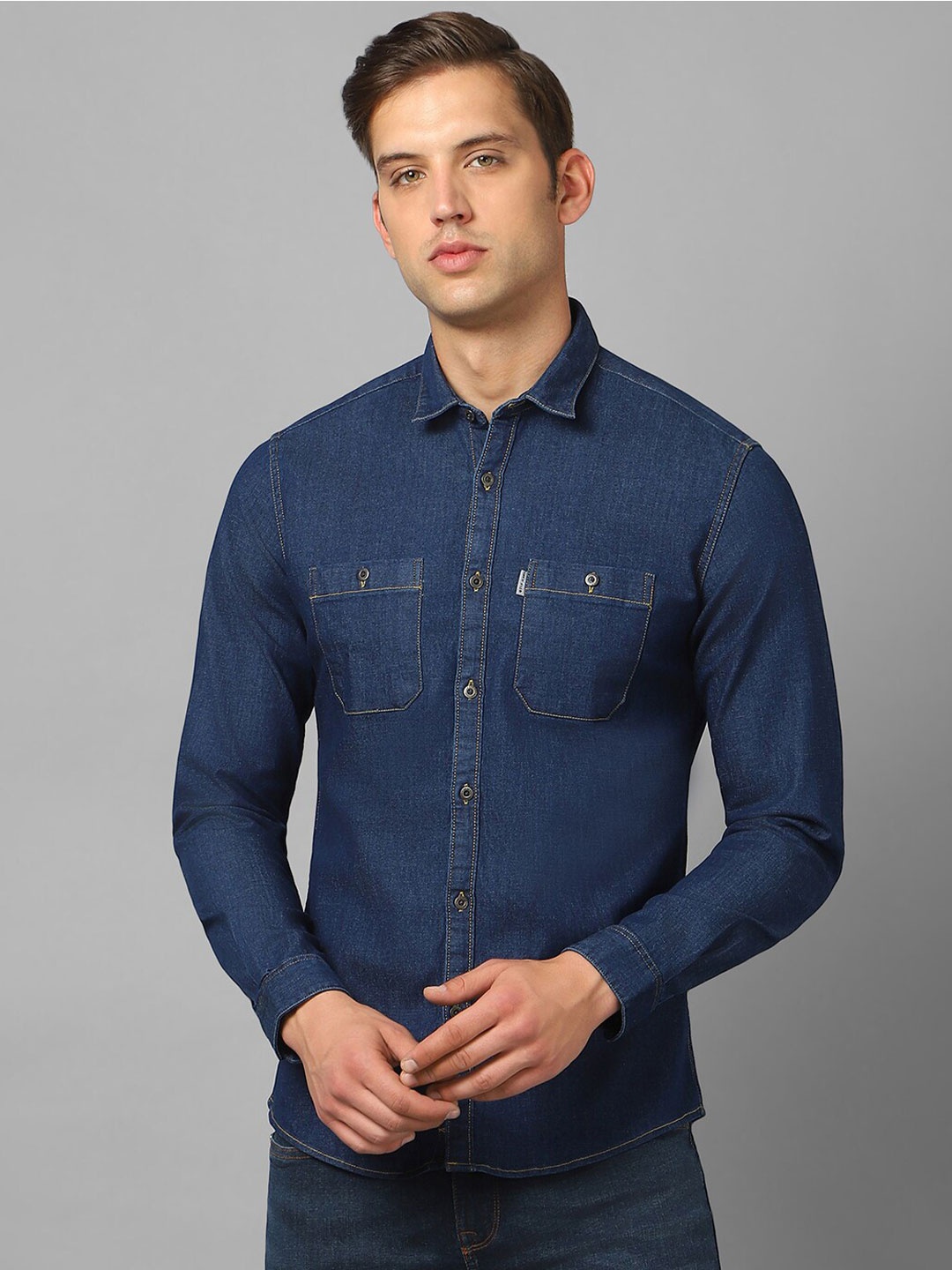 

Louis Philippe Jeans Slim Fit Spread Collar Casual Shirt, Navy blue