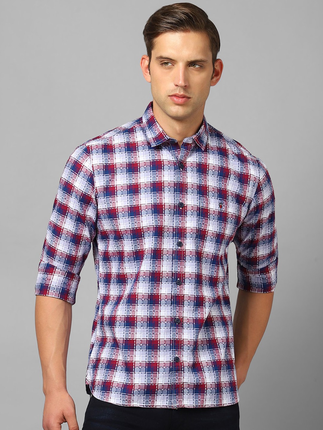 

Louis Philippe Jeans Slim Fit Tartan Checks Casual Shirt, Red