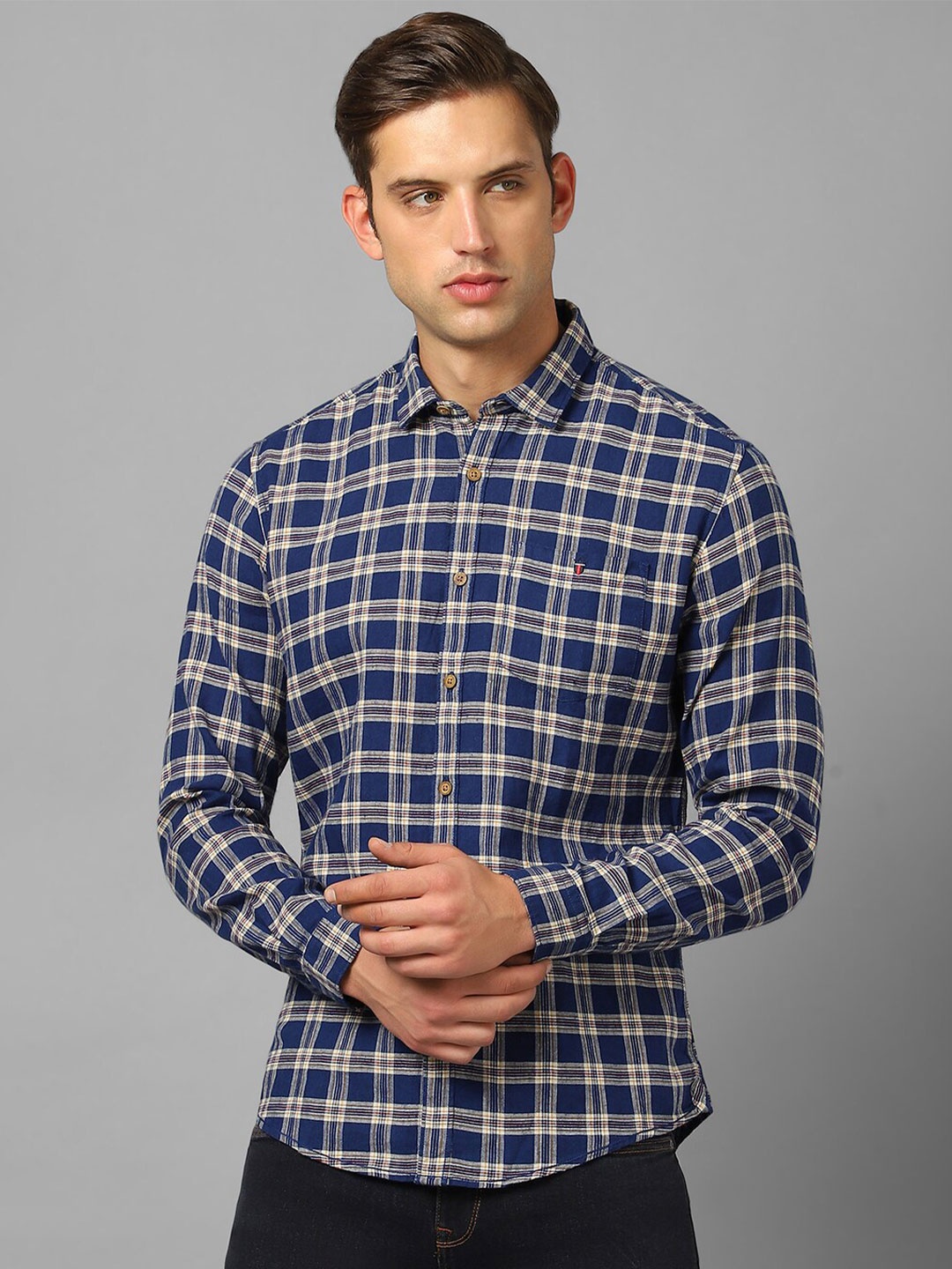 

Louis Philippe Jeans Slim Fit Tartan Checks Pure Cotton Casual Shirt, Cream