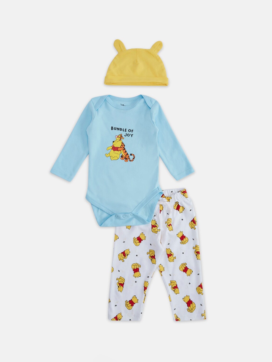 

Pantaloons Baby Infants Boys Printed Pure Cotton Bodysuit with Pyjama & Cap, Blue
