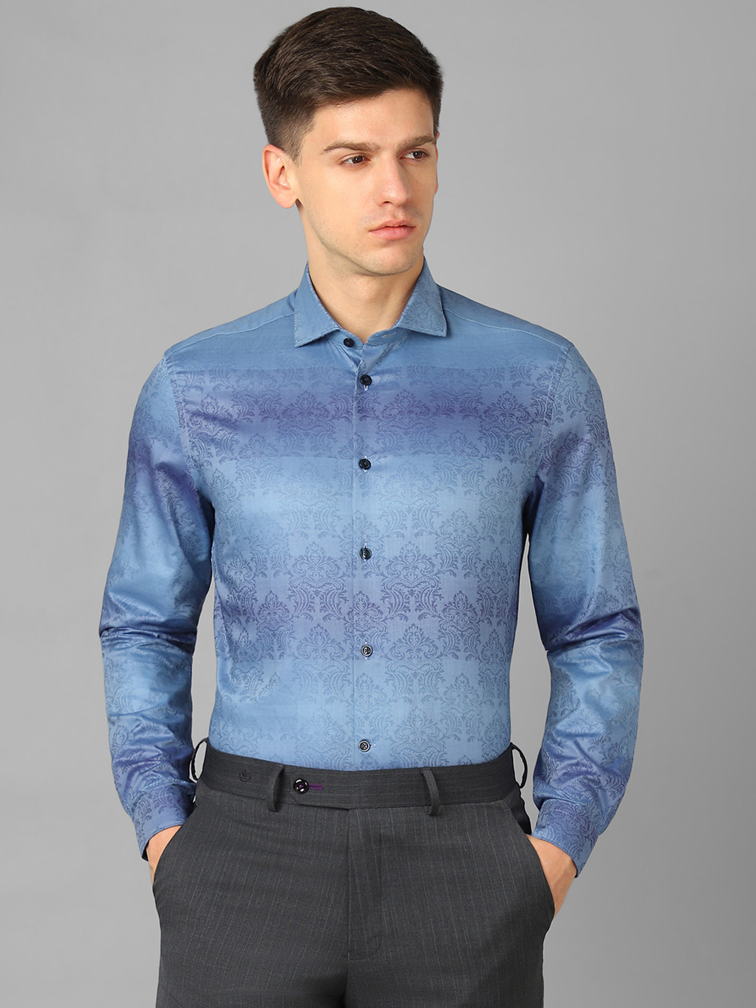 

Louis Philippe Sport Classic Fit Self Design Pure Cotton Formal Shirt, Blue