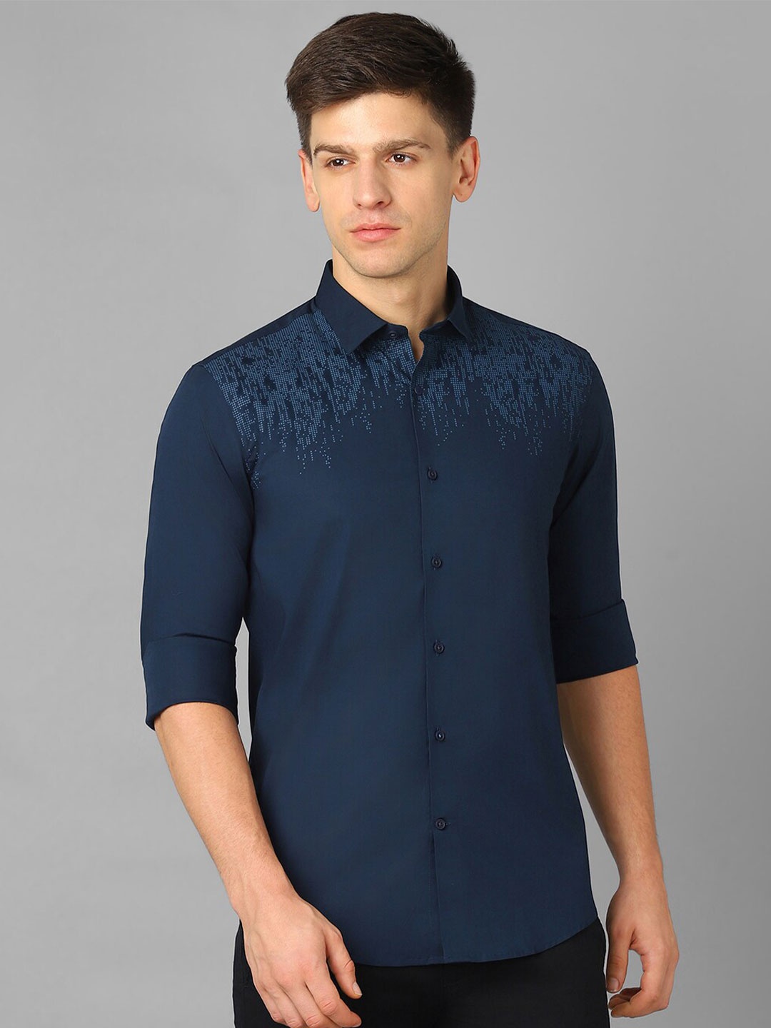 

Louis Philippe Sport Skinny Fit Geometric Printed Casual Shirt, Navy blue