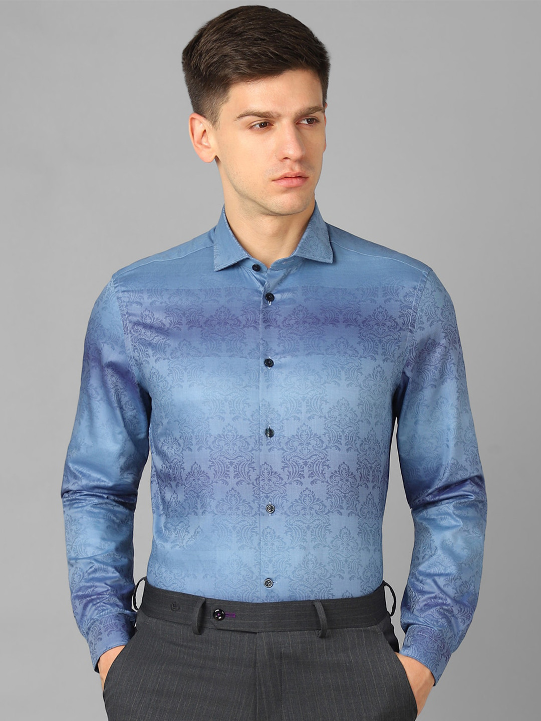 

Louis Philippe Sport Classic Fit Self Design Pure Cotton Formal Shirt, Blue
